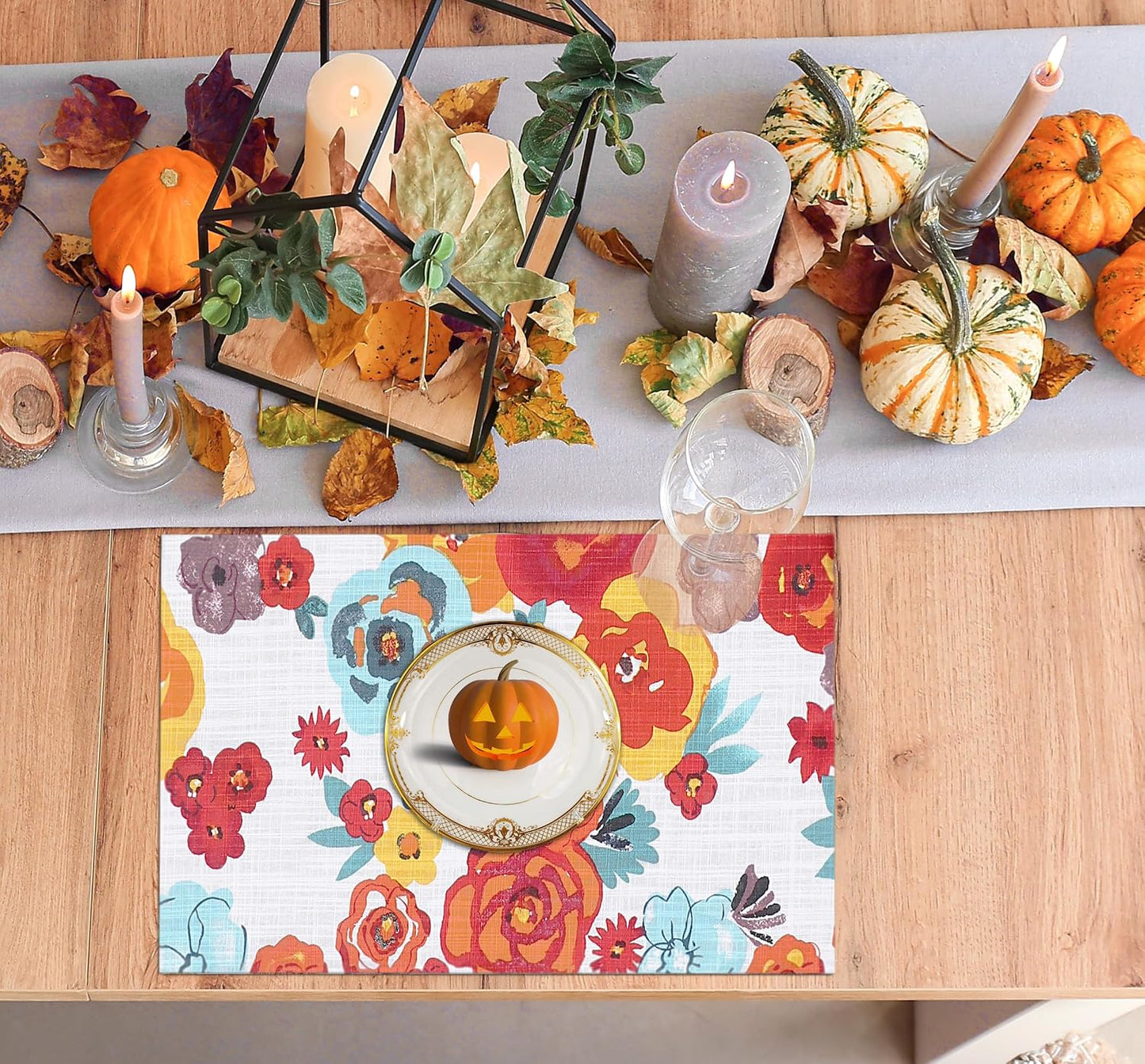 Ruvanti Placemats Set of 6, 100% Cotton Place Mats of 13"x19", Multi Flower | Heat, Stain resistant, Washable