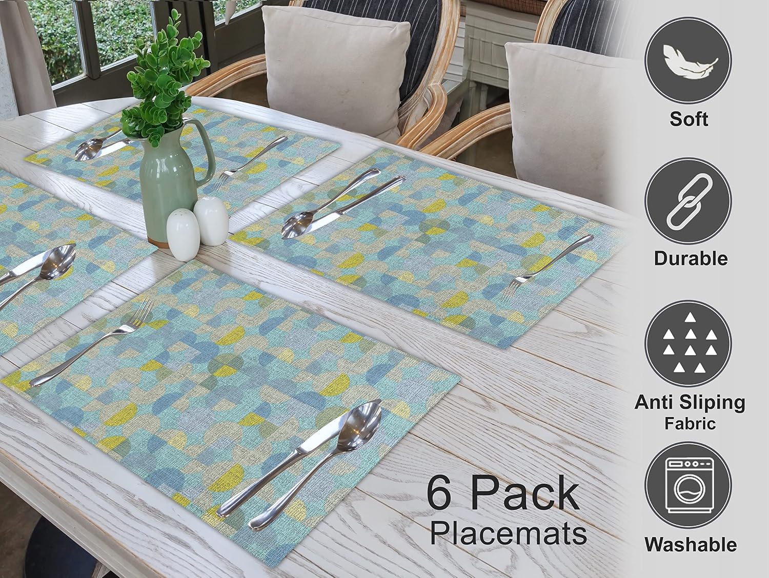 Ruvanti Placemats Set of 6, 100% Cotton Place Mats of 13"x19" – Quarterly | Heat, Stain resistant, Washable, Non-Slip