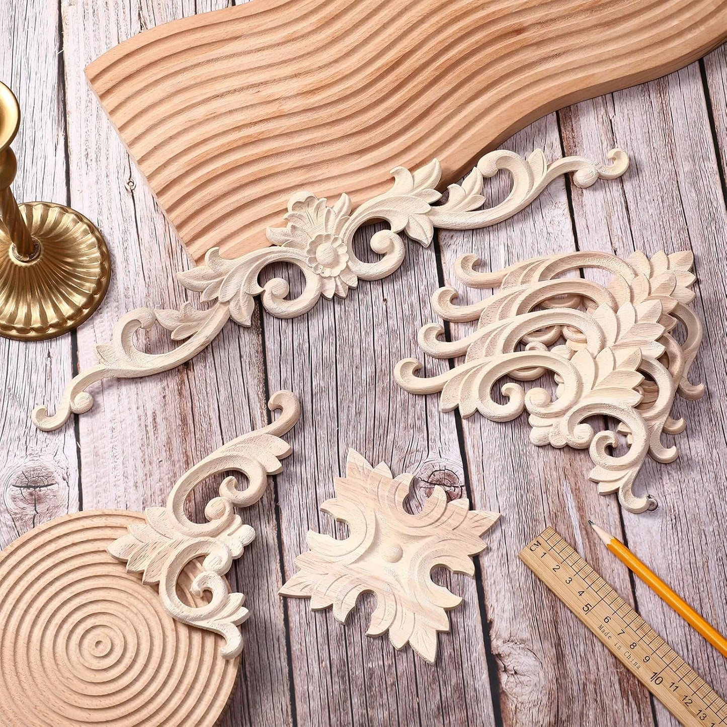 Wood Appliques and Onlays for Furniture Carved Onlays DIY / Classic Style / Large Size / Set of 8
