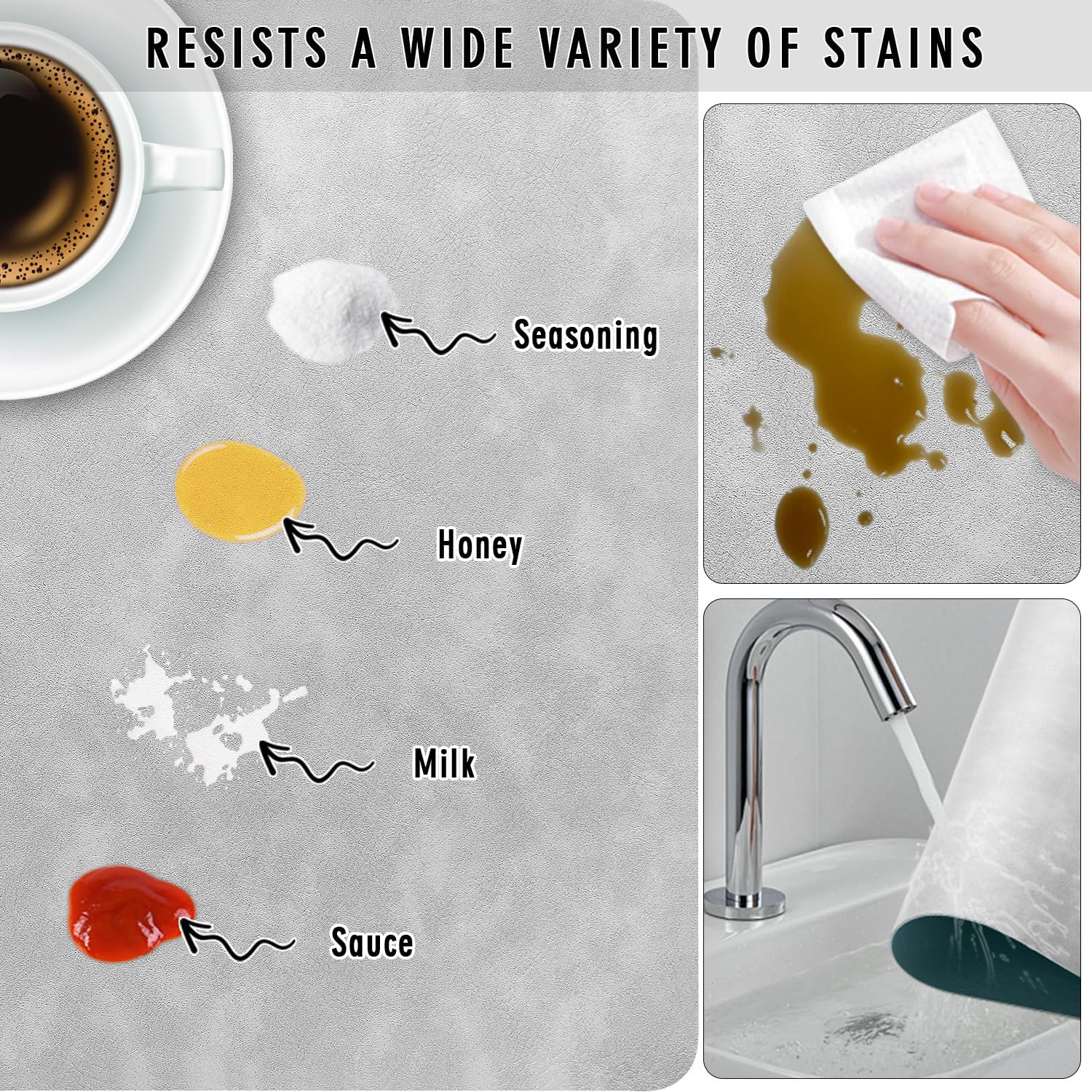 UnivoColors Washed Cowhide Pattern Faux Leather Big Size Placemats Set of 8, Waterproof Easy to Clean Anti-Slip PU