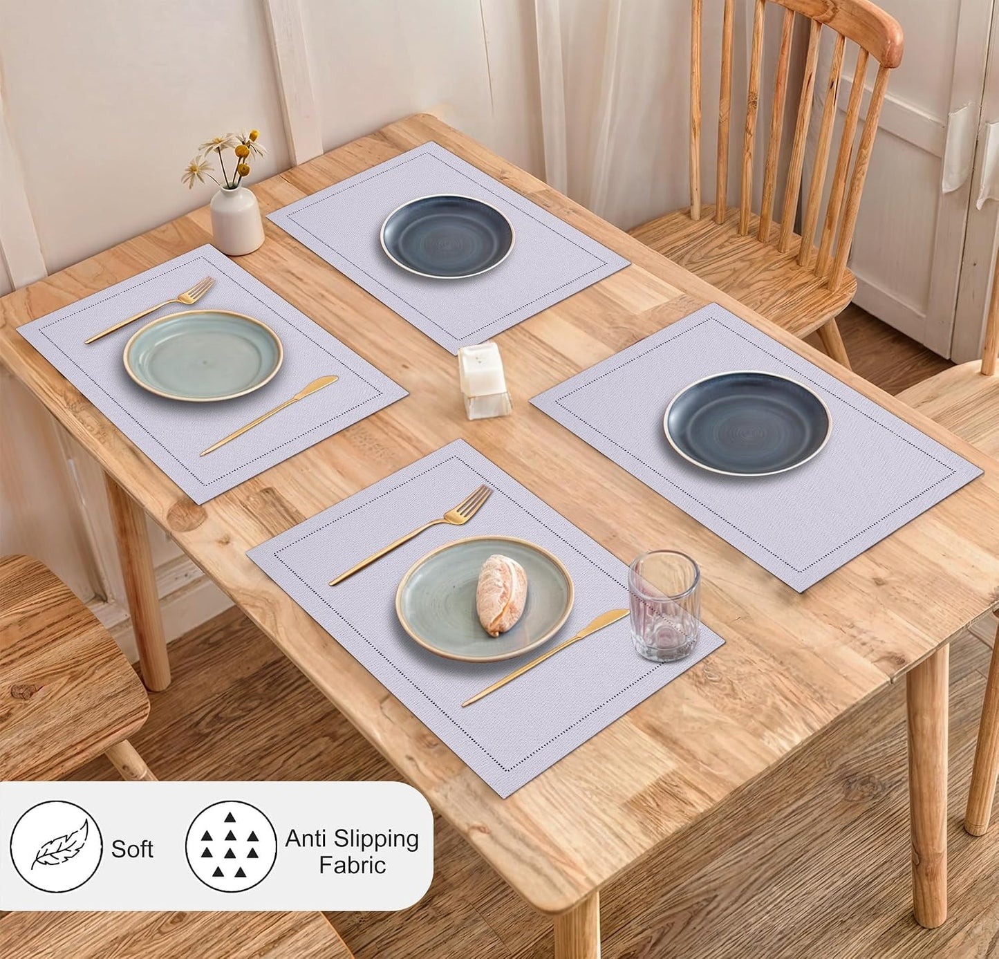 Ruvanti Placemats Set of 6, Linen Cotton Blend Place Mats, Lavender Grey | Heat, Stain resistant, Washable, Non-Slip