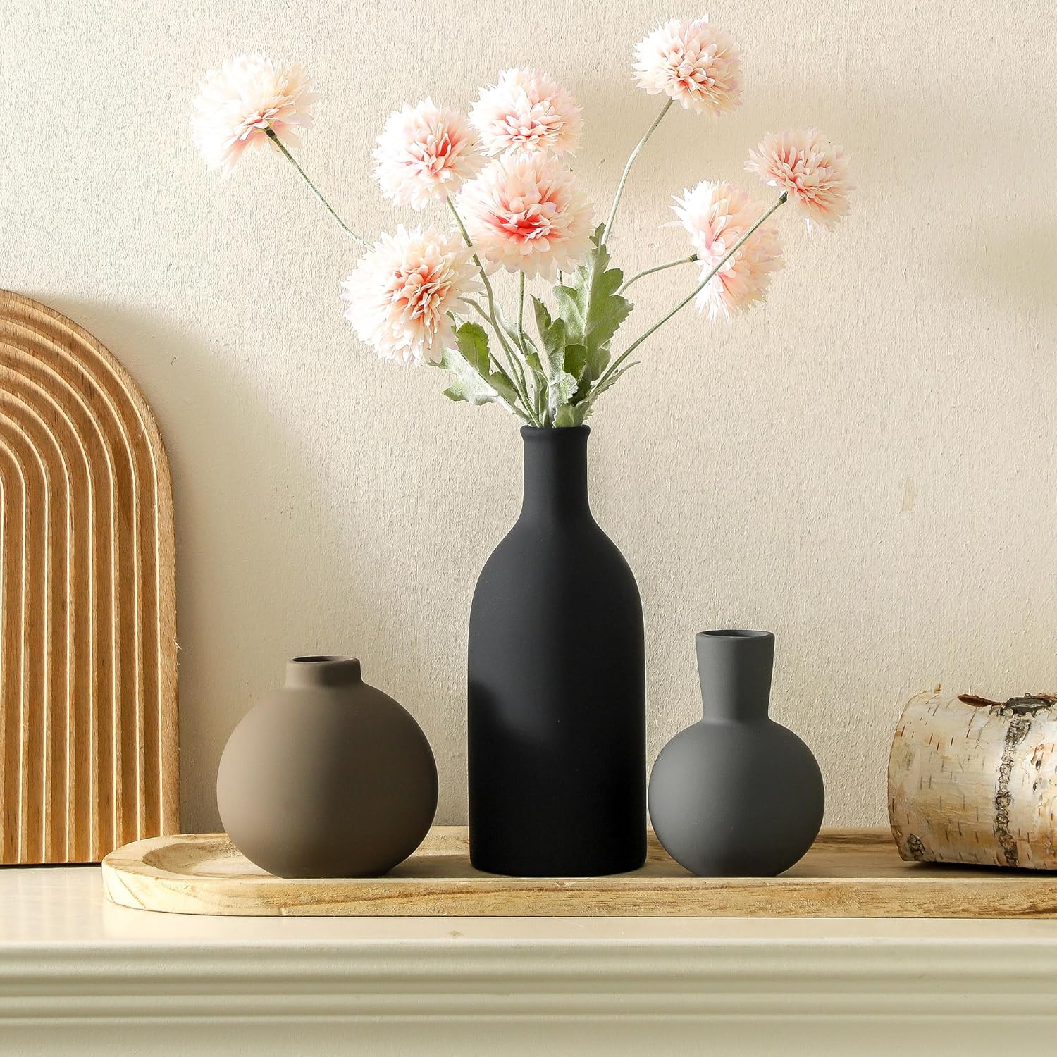 Ceramic Vase / Modern Flower Pottery Vases Rustic Farmhouse Vase / 001-multicolor-larger / Set of 3