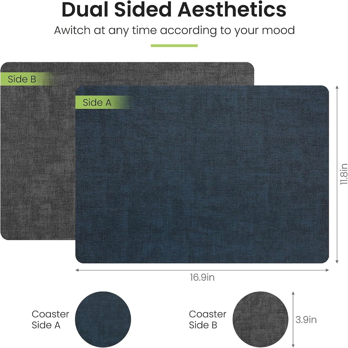 Fyvva Placemats Set of 6 Wipeable Reversible Faux Leather with Coasters | Waterproof, Non-Slip Rectangular Table Mats