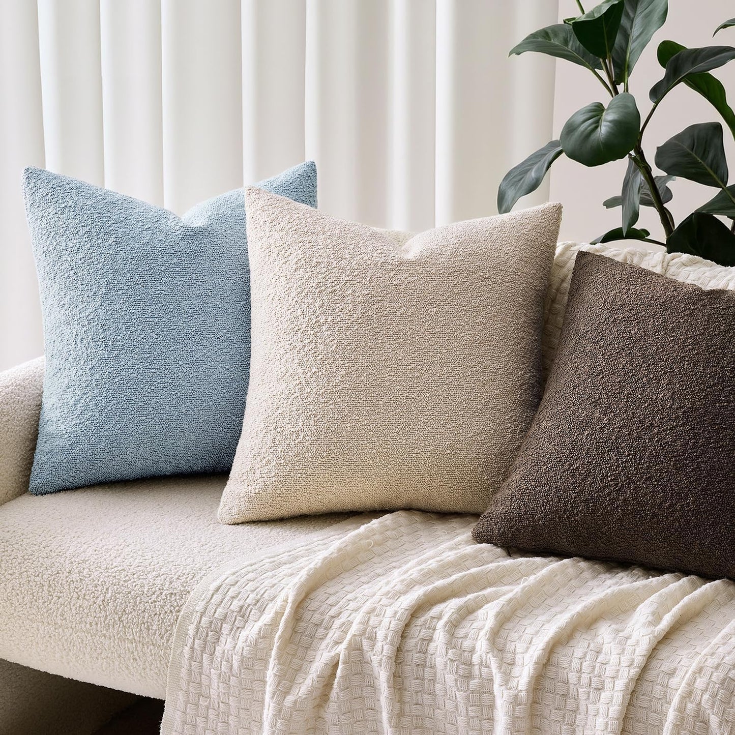 Decorative Boucle Throw Pillow Covers Textured Square Pillowcaes / 20 x 20 / Light Blue / Set of 2