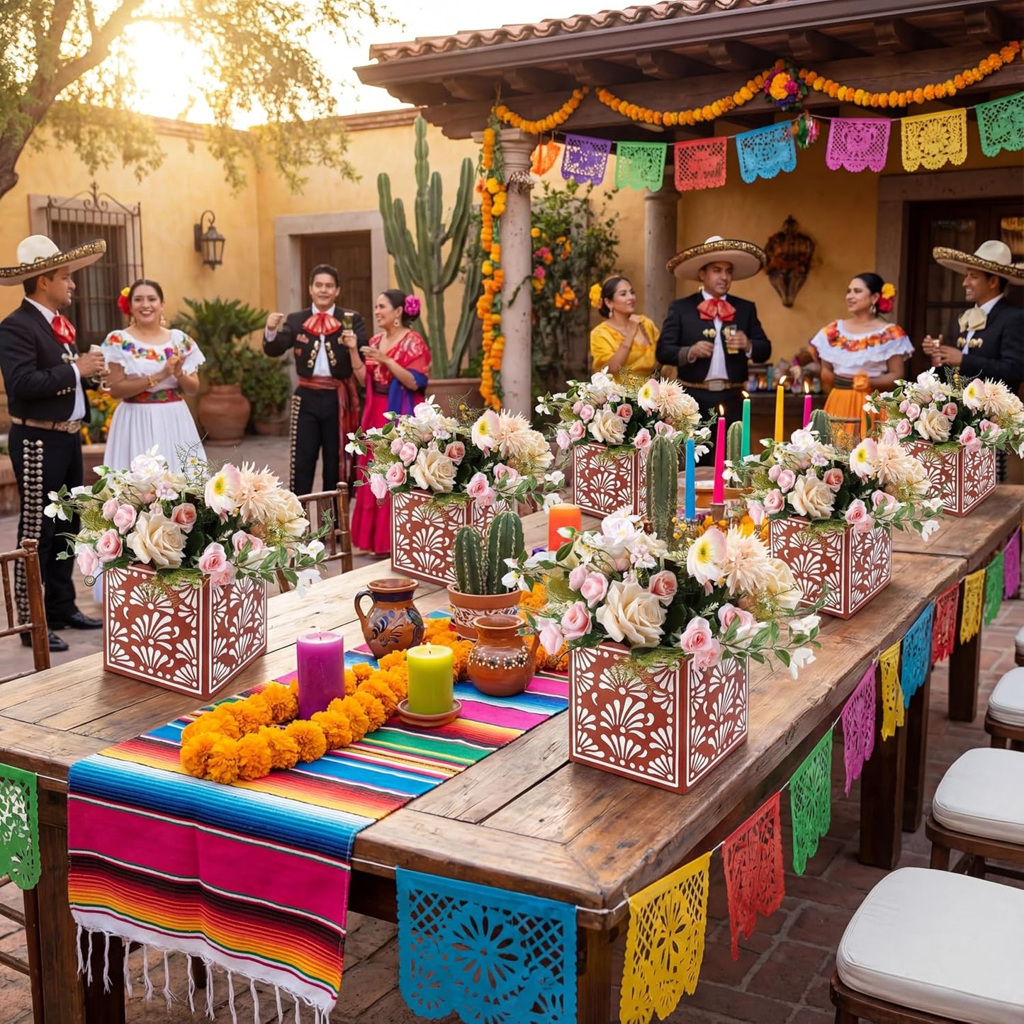 Platos De Barro Mexican Flower Boxes Mexicanos Cielito Lindo Party Centerpiece Decoration / Set of 6