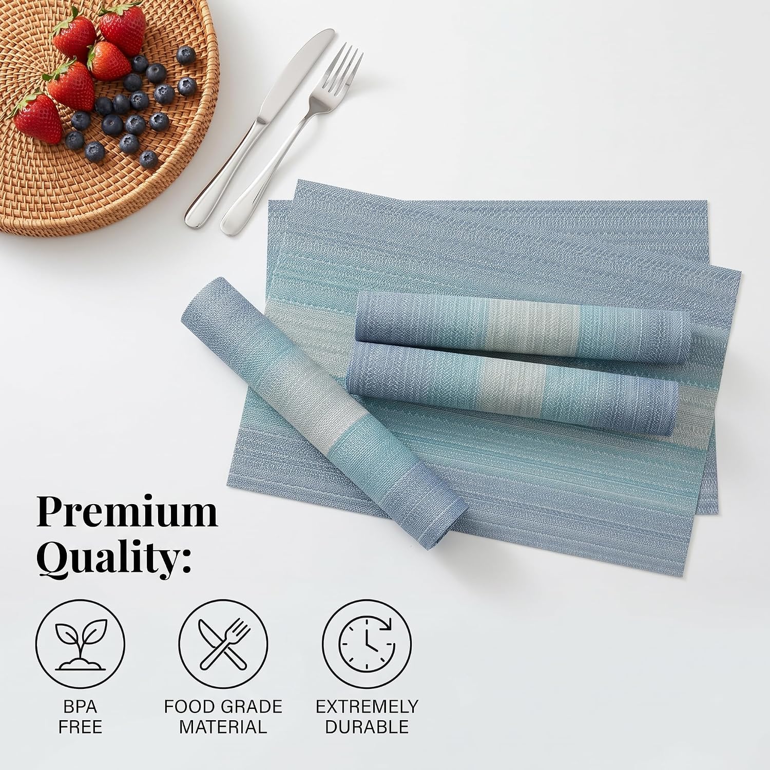Winknowl Placemats, Set of 8 Heat Resistant Stain Resistant Woven Vinyl Insulation Placemats, Durable Washable Elegant