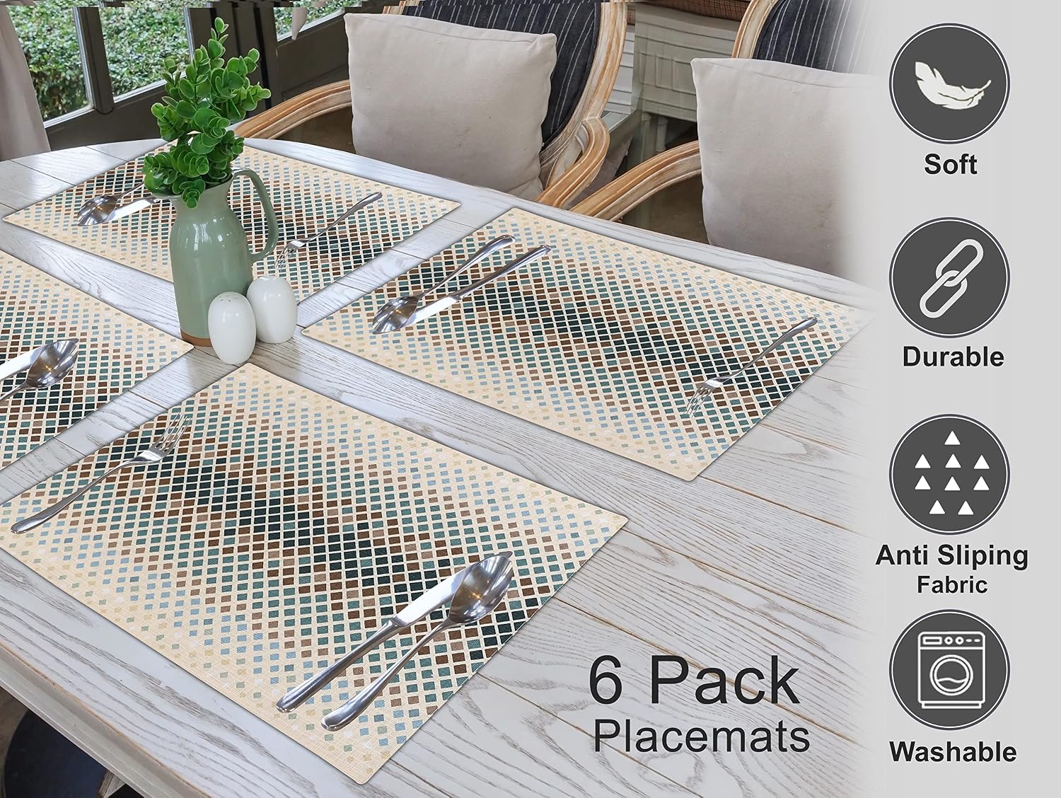 Ruvanti Placemats Set of 6, 100% Cotton Place Mats of 13"x19" – Faded | Heat, Stain resistant, Washable, Non-Slip