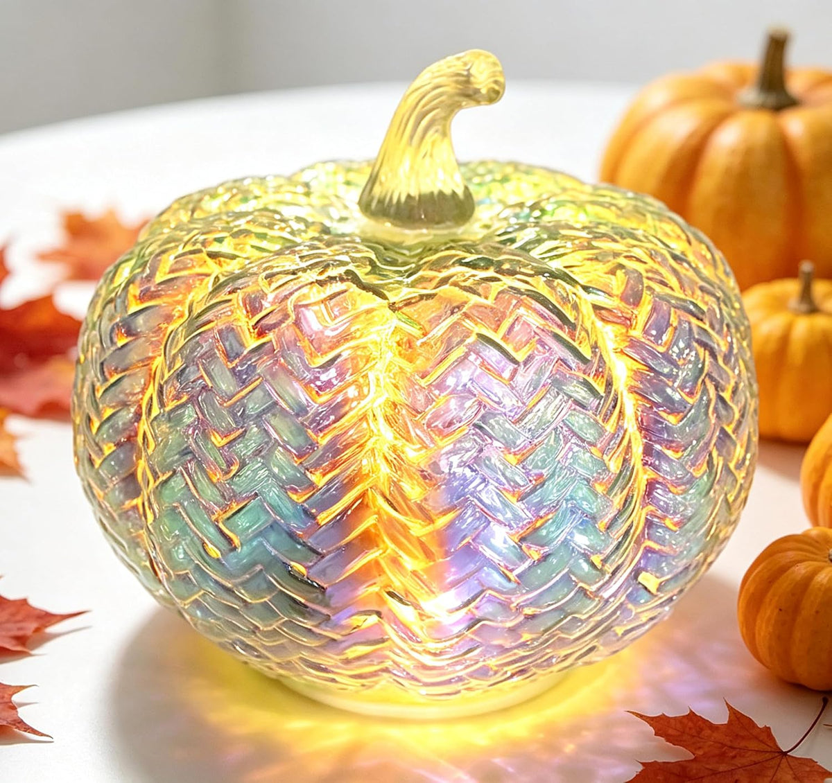 Fall Decor,Mercury Glass Light up Pumpkin Lights with Timer(Colorful)