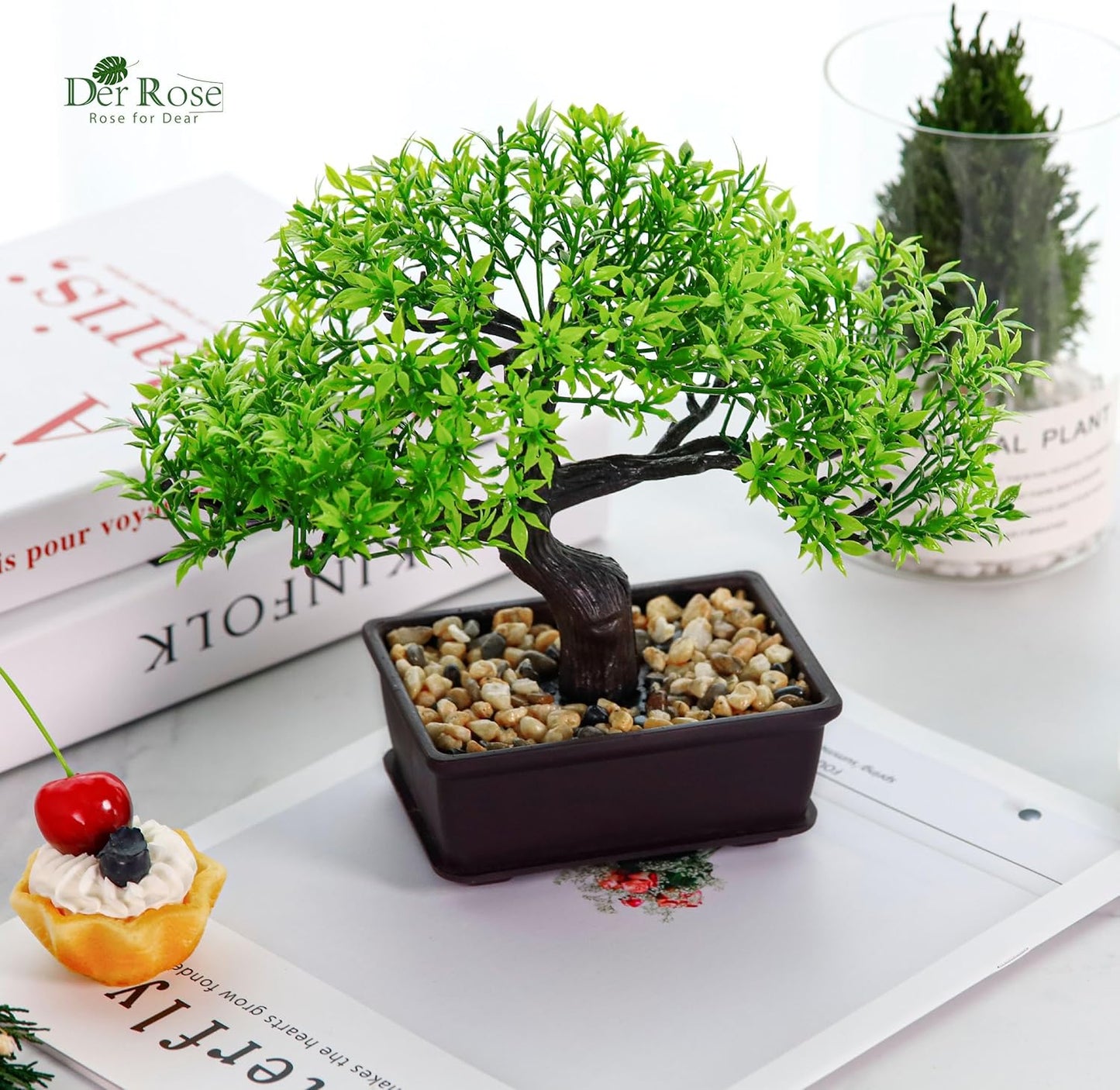 Artificial Bonsai Tree Small Fake Plants Decor / Green-ficus / 8 Inch