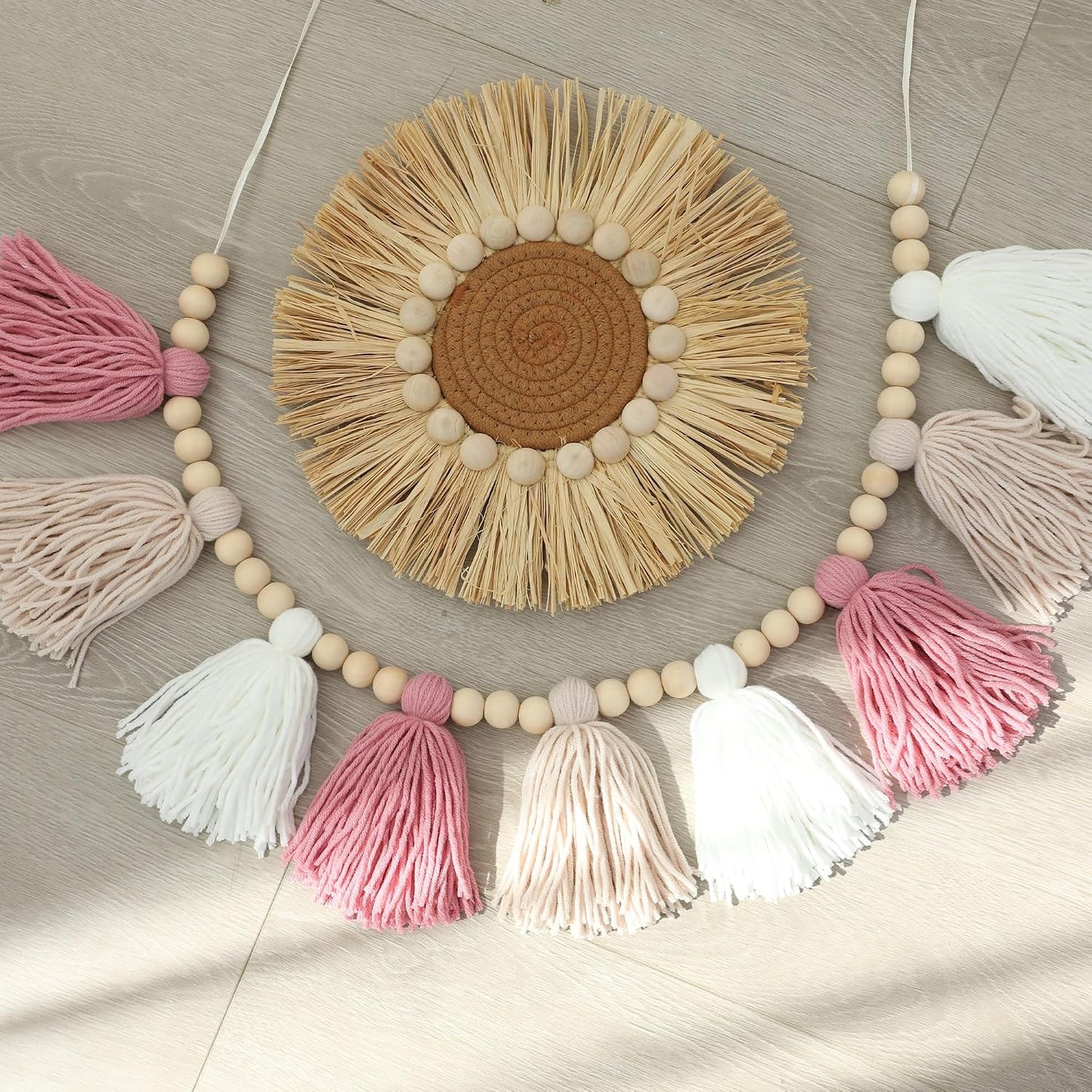 Boho Yarn Tassel Garland Banner / Pink