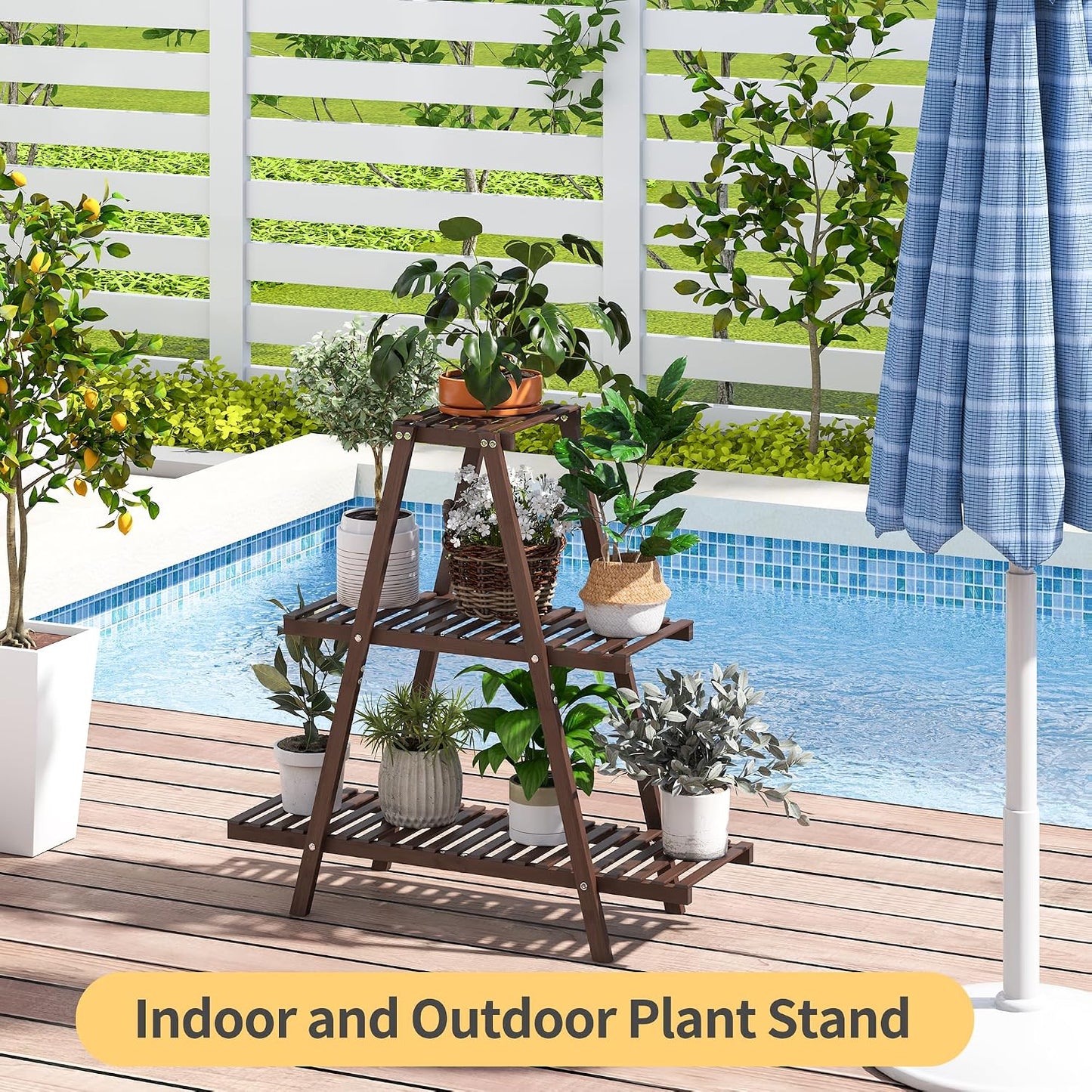 Plant Stand Indoor, Outdoor bamboo Plant Rack for Multiple Plants, 3 Tier 8 Potted Flower Holder Ladder,Plant Shelf