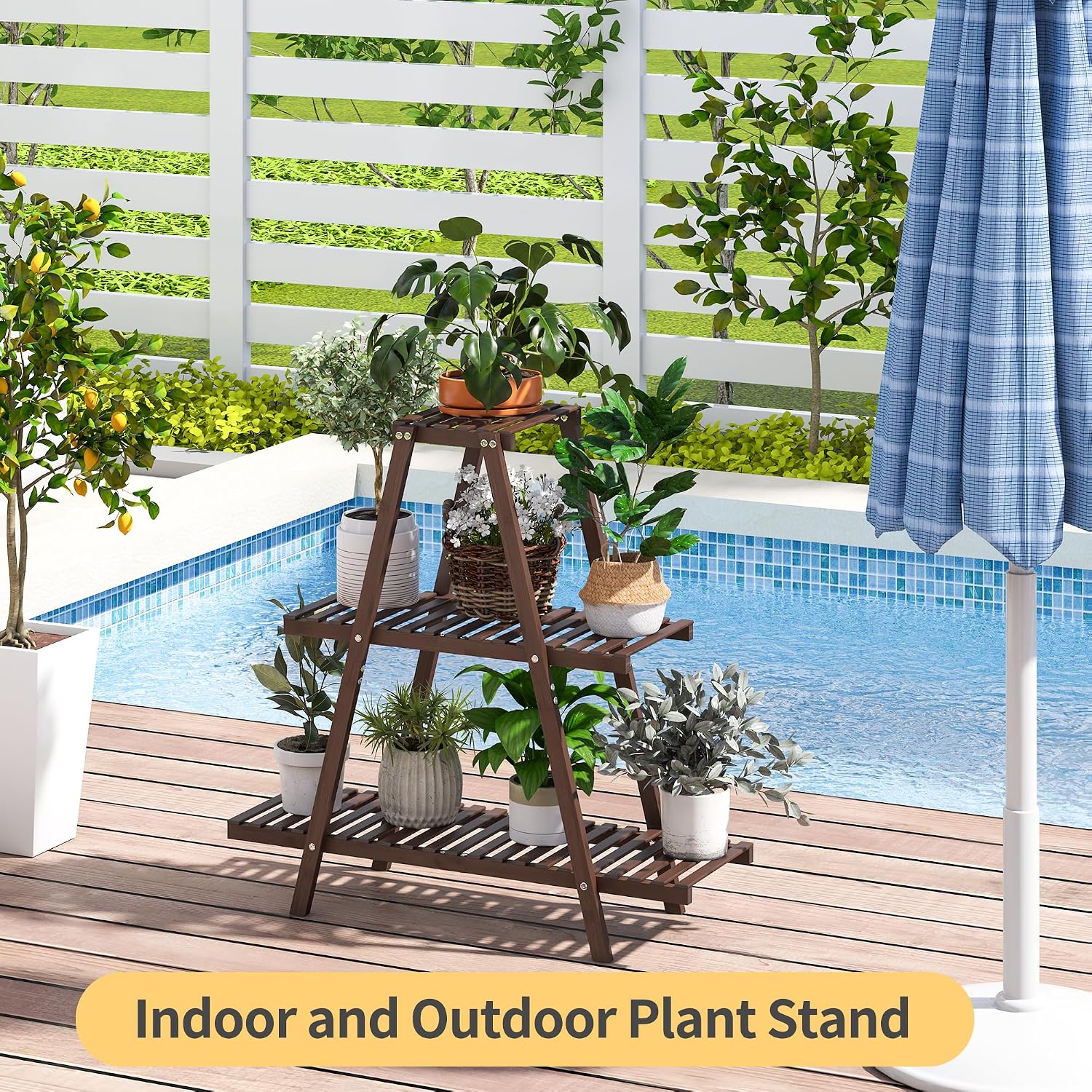 Plant Stand Indoor, Outdoor bamboo Plant Rack for Multiple Plants, 3 Tier 8 Potted Flower Holder Ladder,Plant Shelf