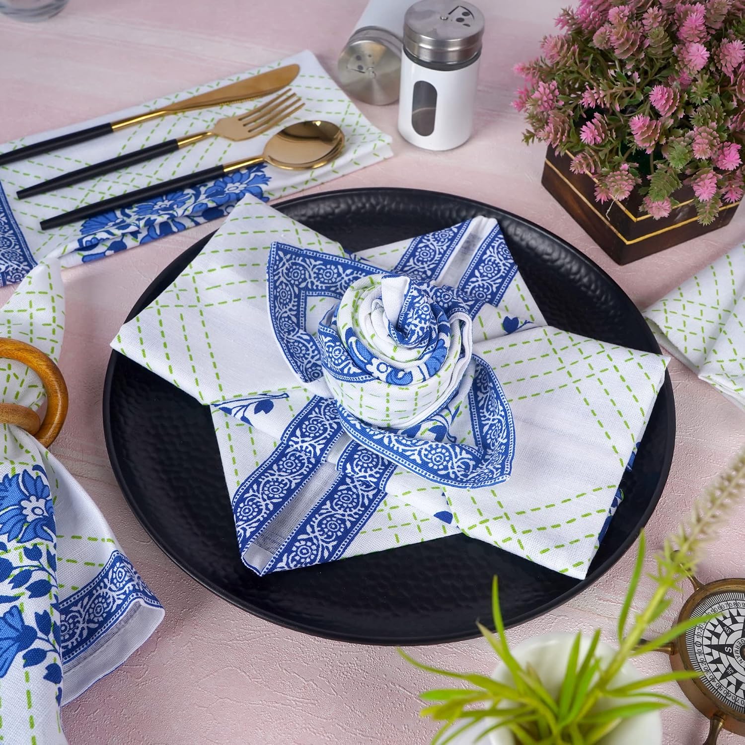 FINGERCRAFT Cloth Napkins Set of 12 Cotton Linen, 20x20 Inch, Mesh Banquet | Mitered corner, washable, soft, absorbent
