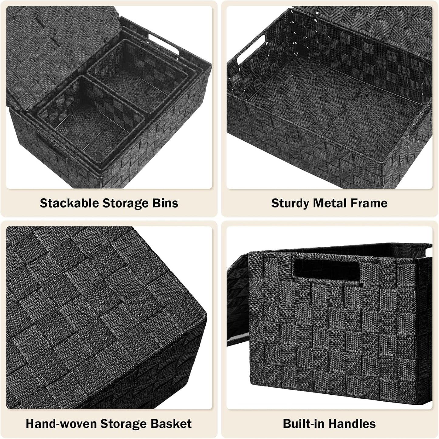 Storage Baskets / Gift Small Basket / Black / with Lids / Set of 5