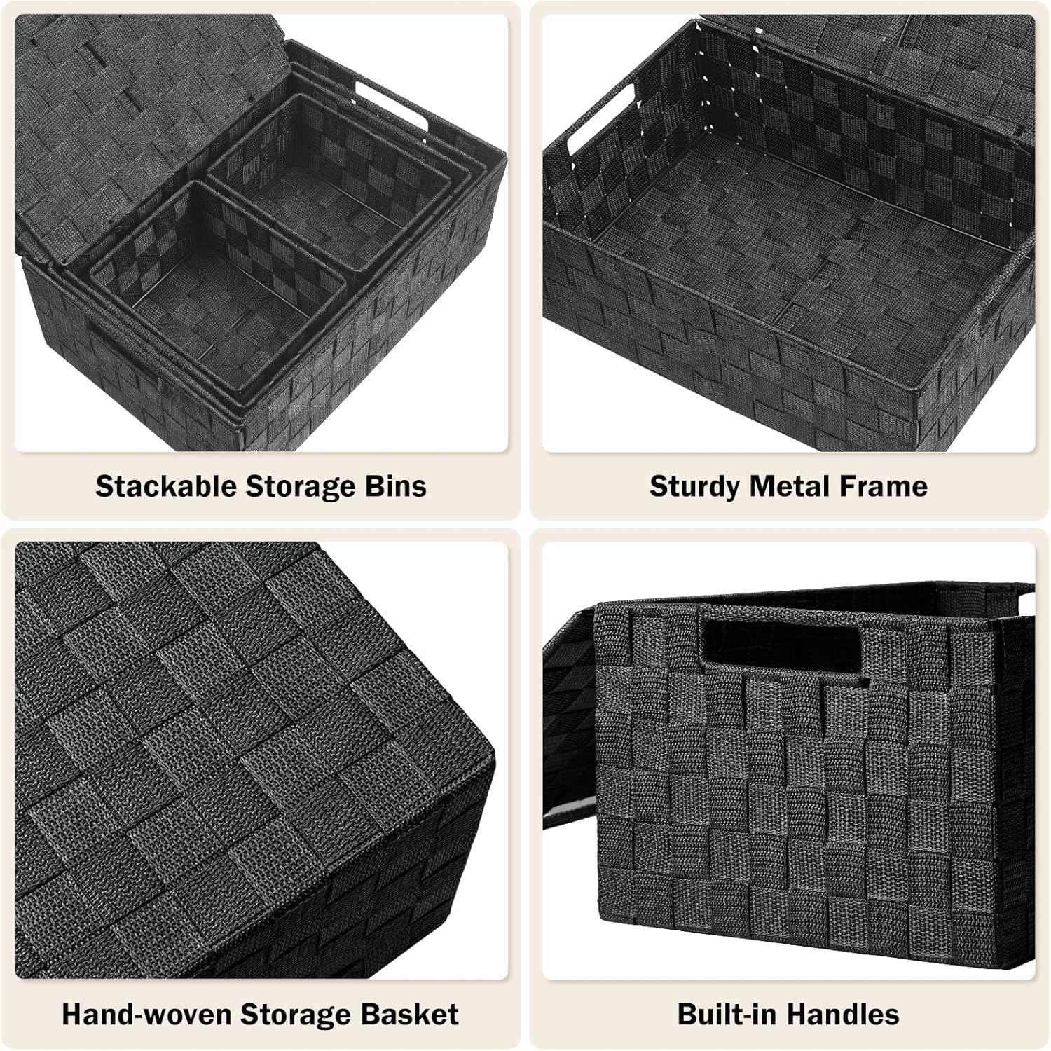 Storage Baskets / Gift Small Basket / Black / with Lids / Set of 5