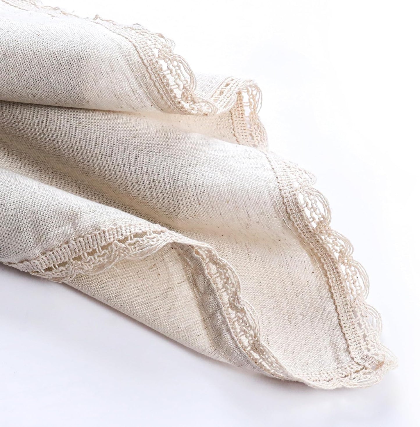Set of 12 Flax Lace Cloth Napkins 20x20 Inch - Natural | Premium Linen Cotton Reusable Dinner Napkin for Wedding