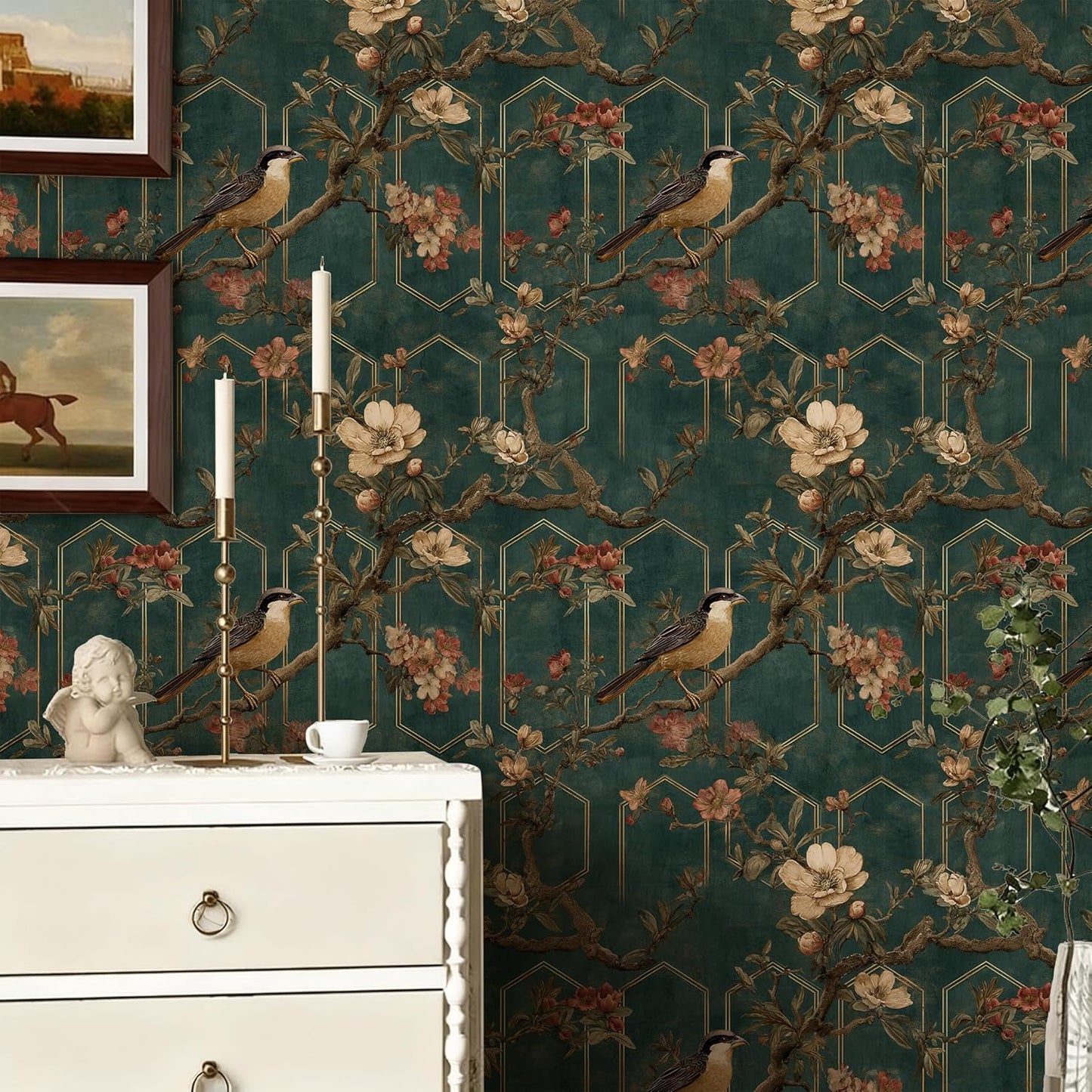 New Chinese Style Wallpaper Peel and Stick / Chinese002 / 17.7 x 118.1 / Teal