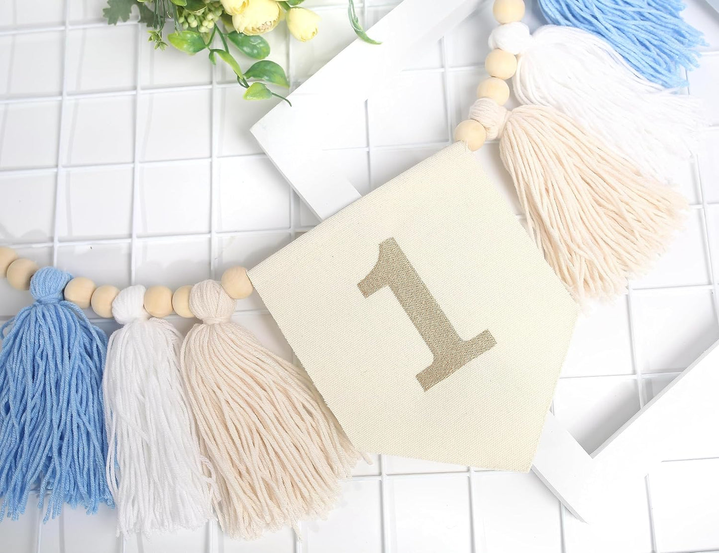 Wood Bead 1st Birthday Banner