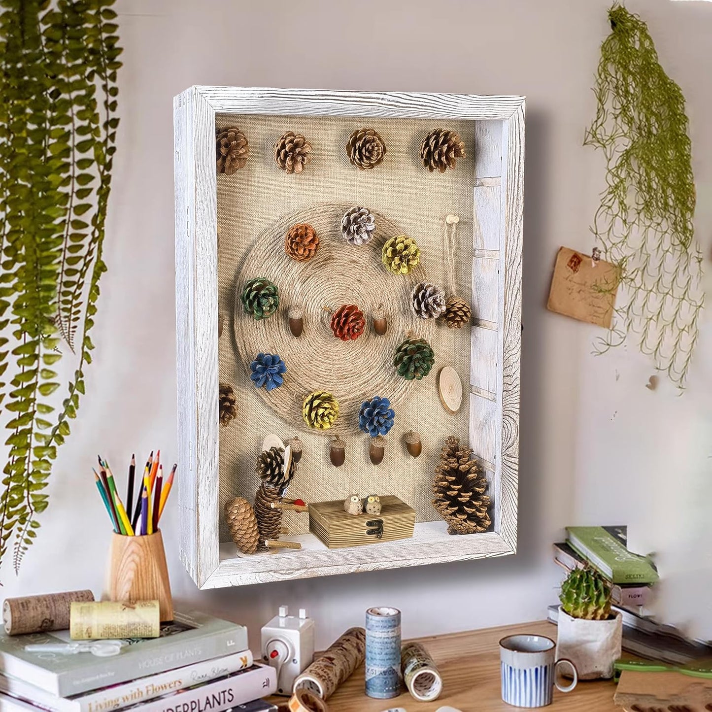 White Shadow Box Frame 16x20 Shadow Box with Shelves 2.6" Interior Depth Memorial Shadow Box Display Case with Linen
