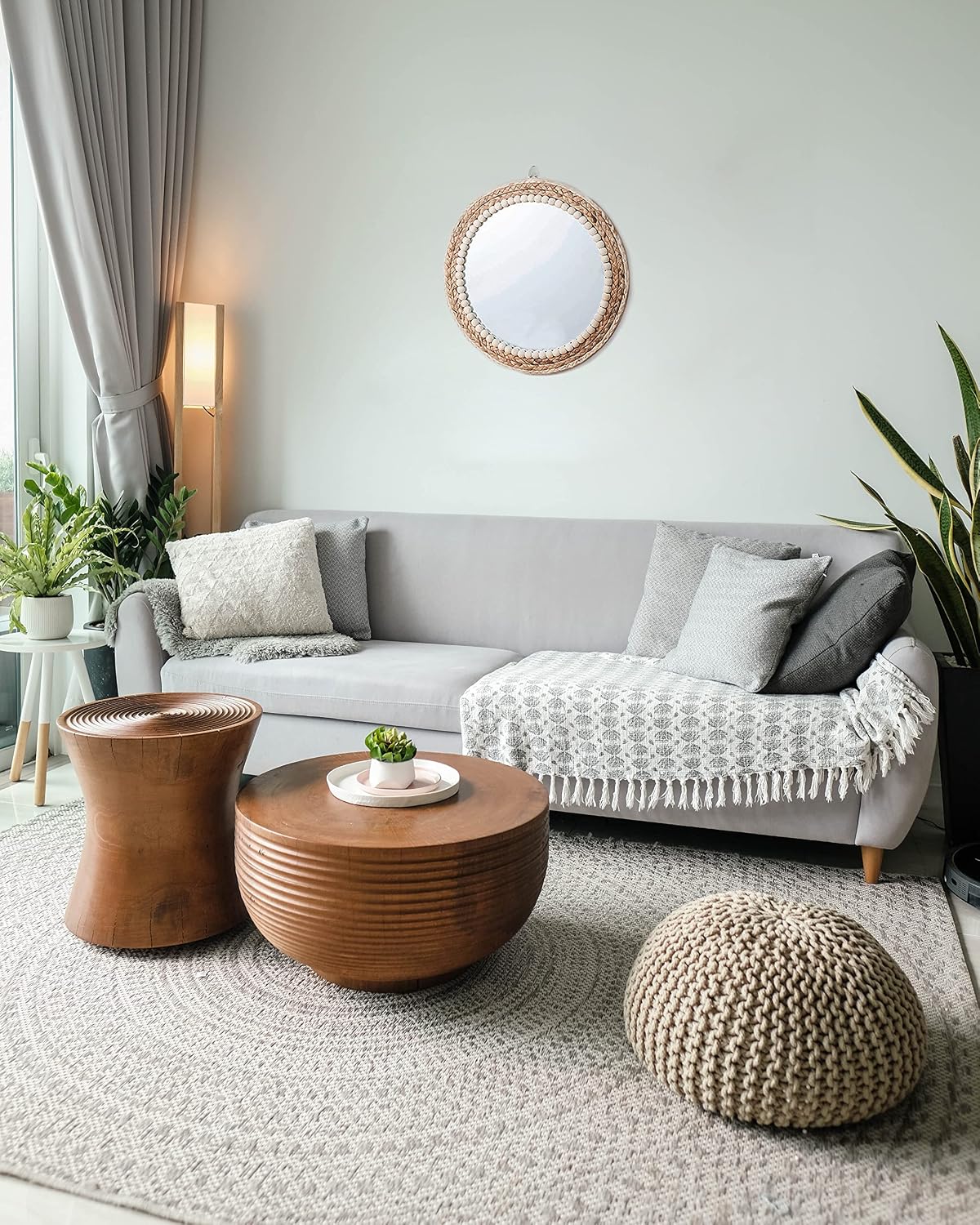 Boho Wall Mounted Round Mirror / 15 Inch