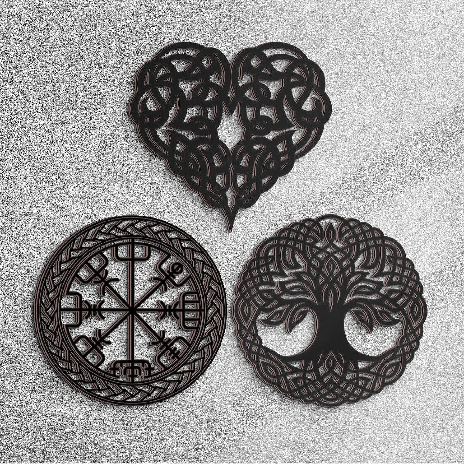 Viking Wall Decor Celtic Symbol Nordic Decor Norse Wooden Hanging Wall Art Celtic / Black / Set of 3