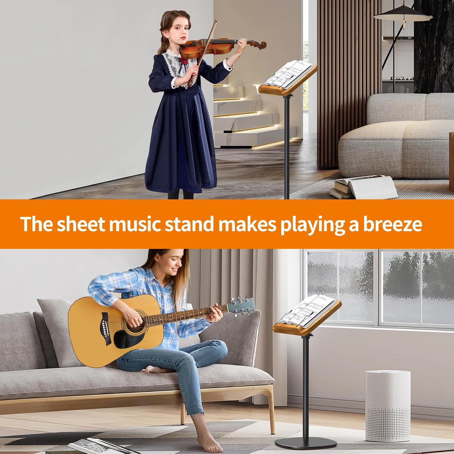 NAMON 2-in-1 Dual-use Floor & Desktop Book Stand, 100% Solid Wood, Height Adjustable from 16.5" to 51", Floor Reading