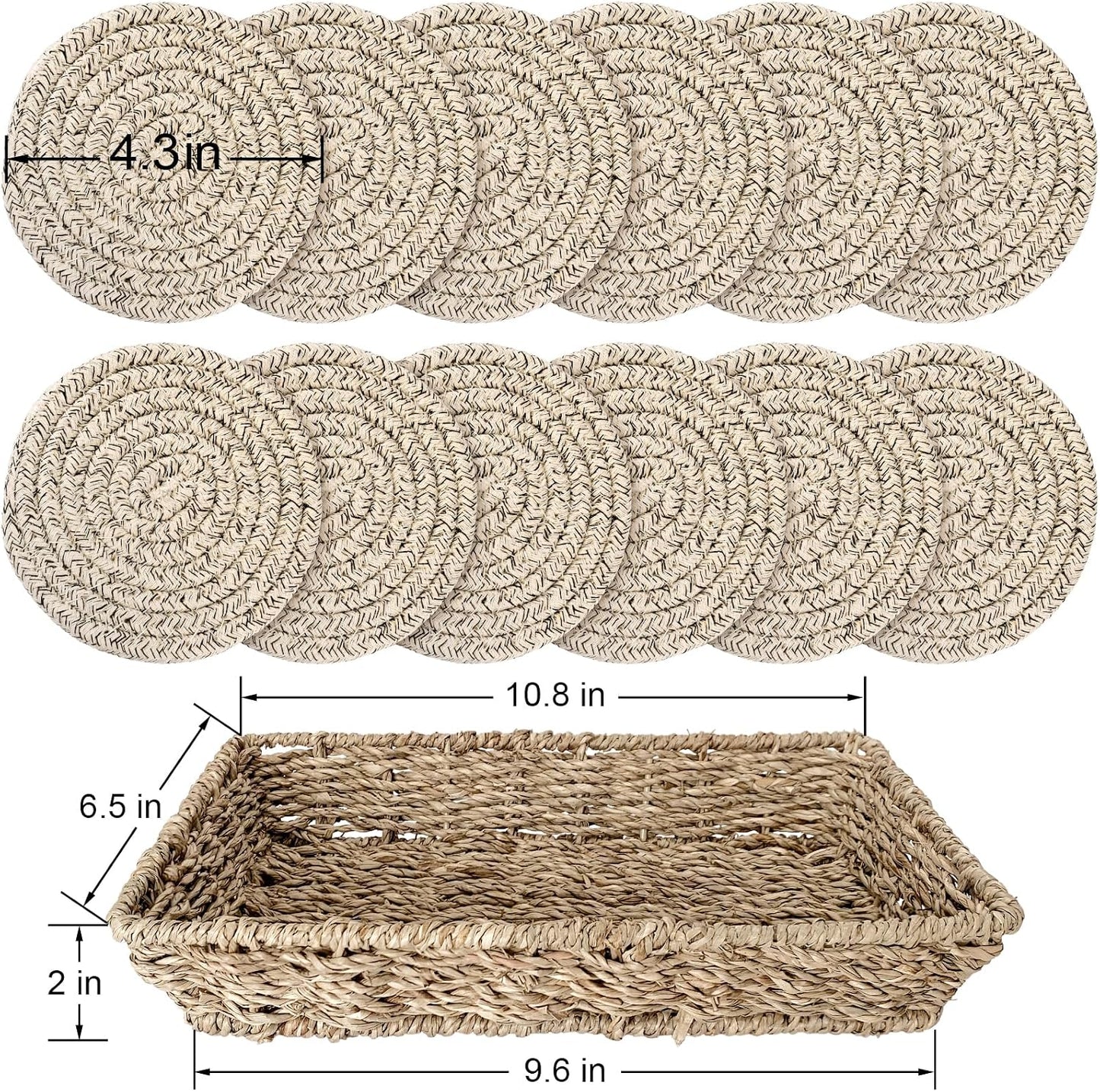 Basket / Cotton Woven Coasters for Drinks / Brown / Set of 12