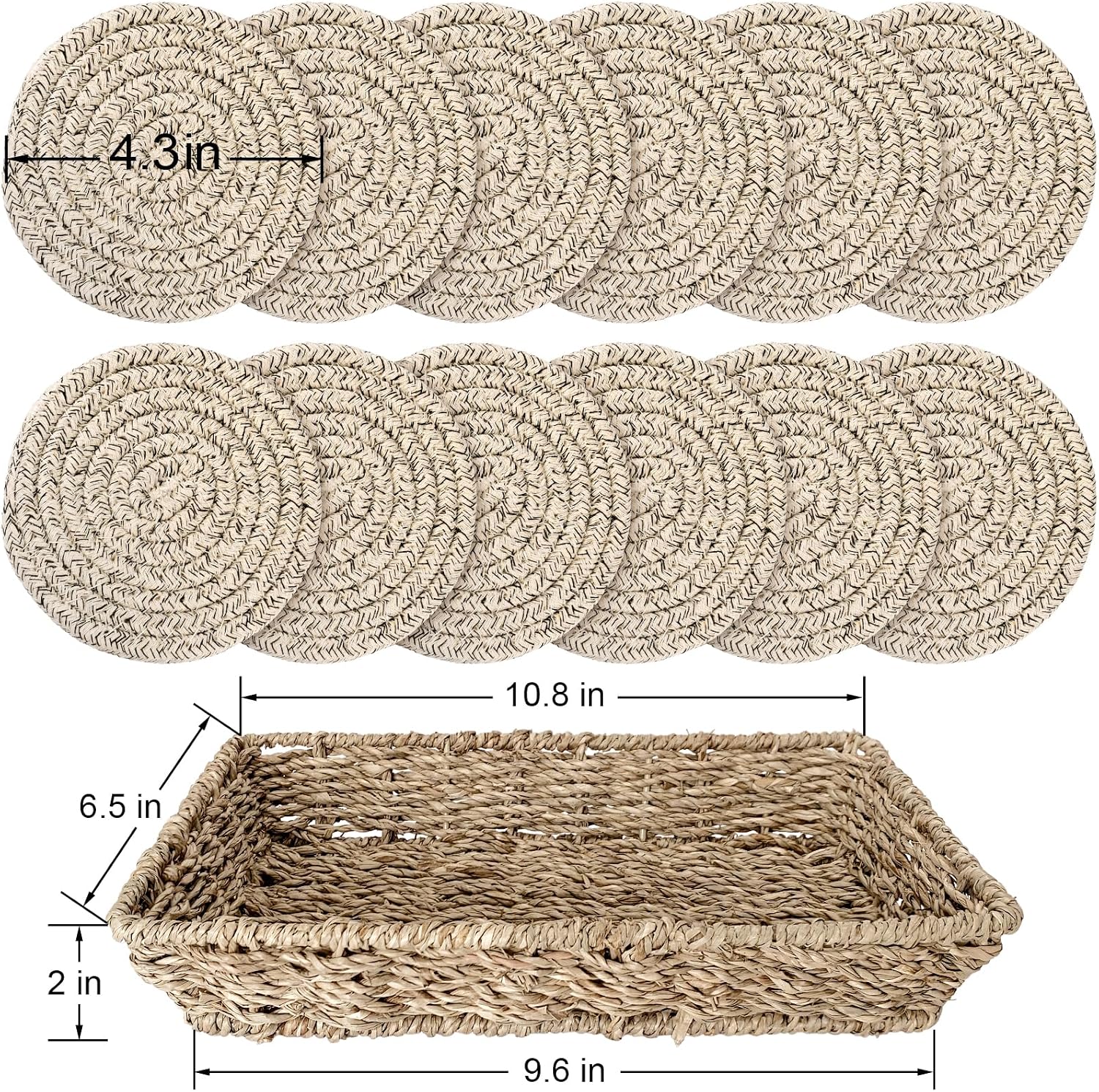 Basket / Cotton Woven Coasters for Drinks / Brown / Set of 12