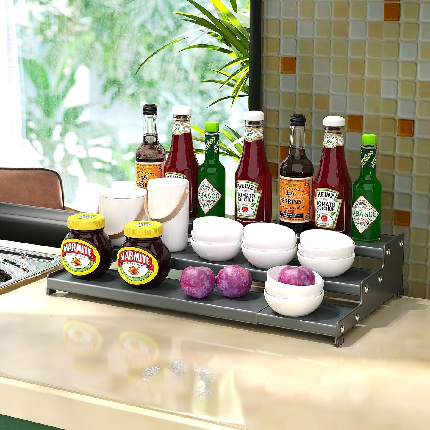 Jojocross Spice Rack Organizer for Cabinet, 3 Tier Expandable Spices Storage, Great for Kitchen Cabinets