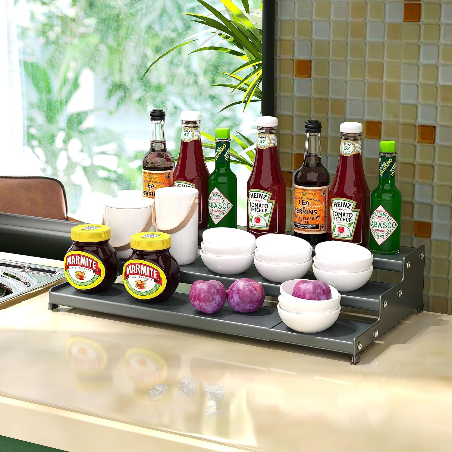 Jojocross Spice Rack Organizer for Cabinet, 3 Tier Expandable Spices Storage, Great for Kitchen Cabinets