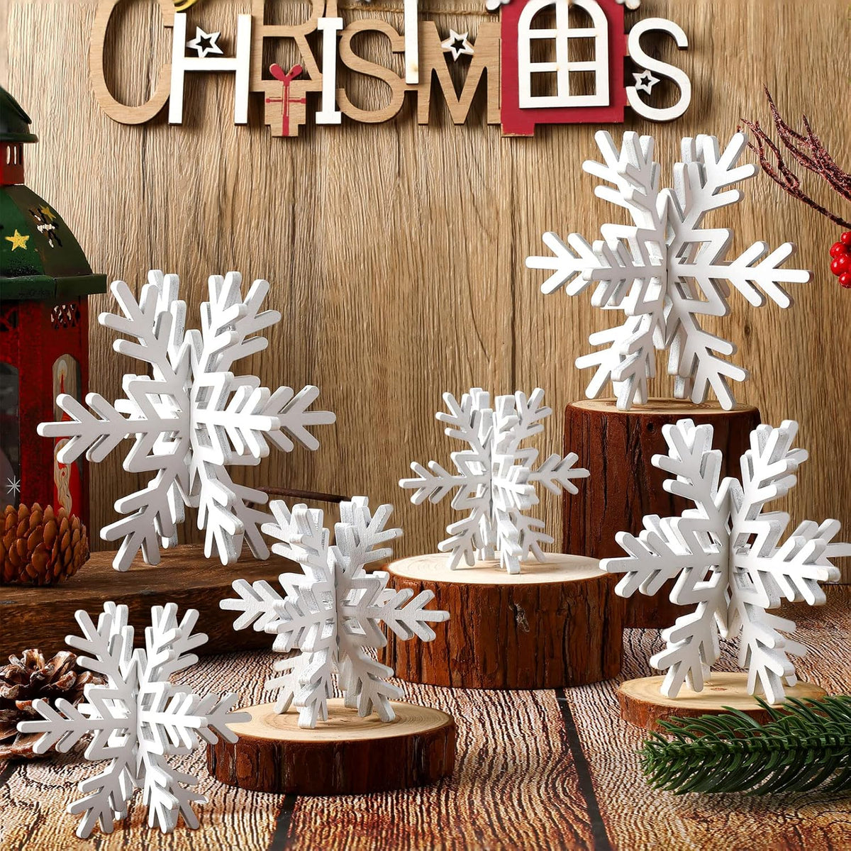 Snowflake Decorations, Christmas Hanging Decor, Blue Purple Silver, 30-Pc