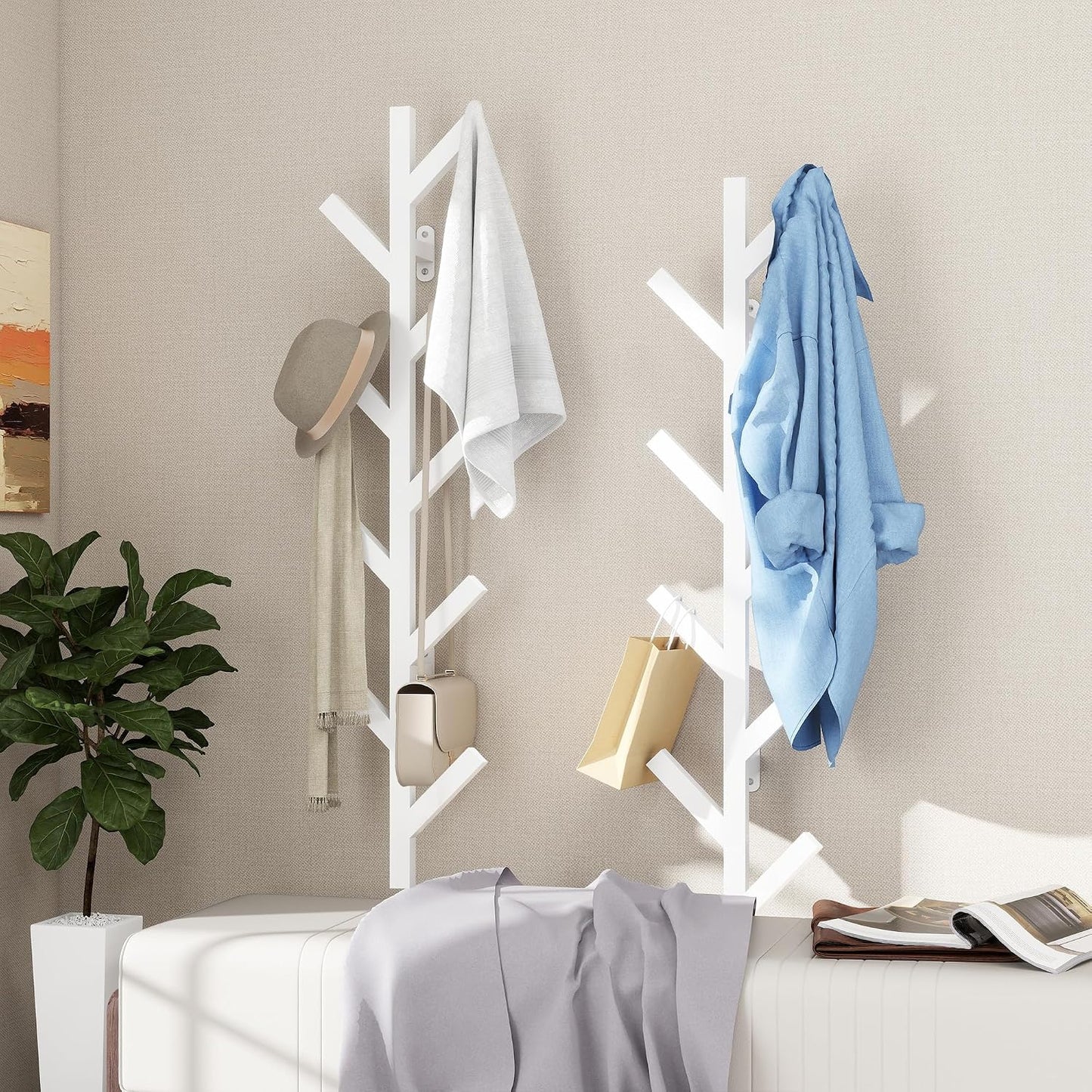 Vlush Wall Mounted Metal Coat Rack with 9 Hooks Modern Minimalist Coat Racks, Upright hat rack for wall for Hanging