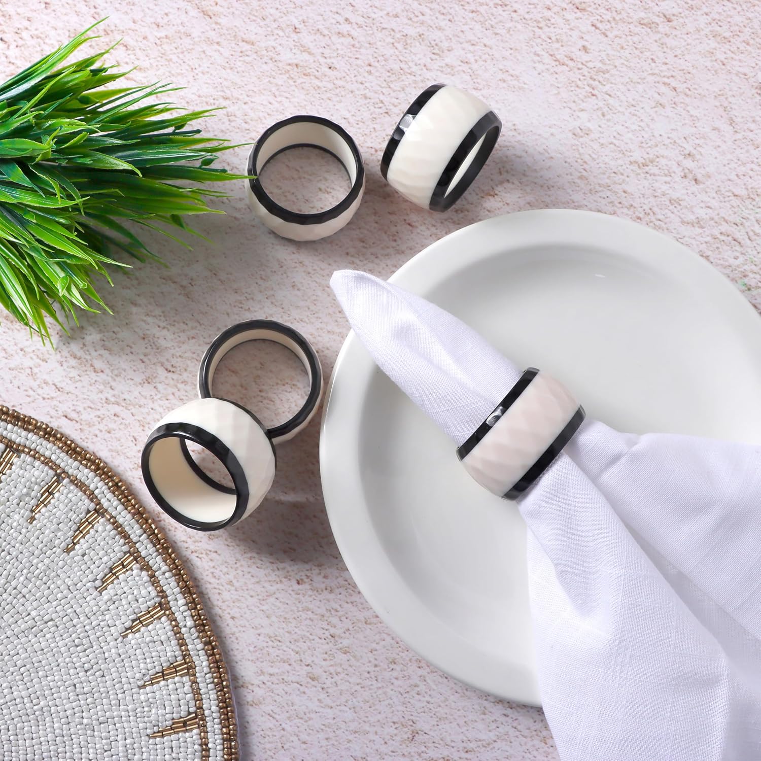 Black White Epoxy Resin Napkin Rings Set of 12 | Premium epoxy resin, scratch-resistant, 2x2x1 in each, easy to clean