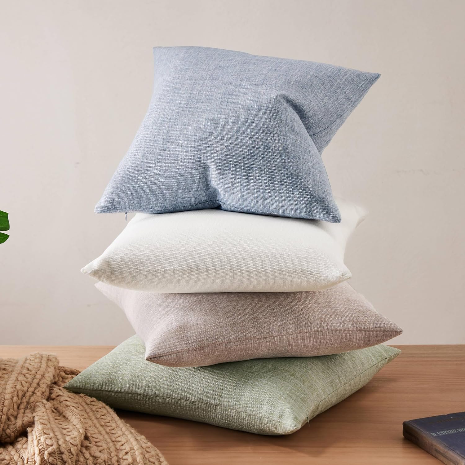 Rustic Cotton Linen Throw Pillow Covers / Taupe / 18 x 18 / Set of 2