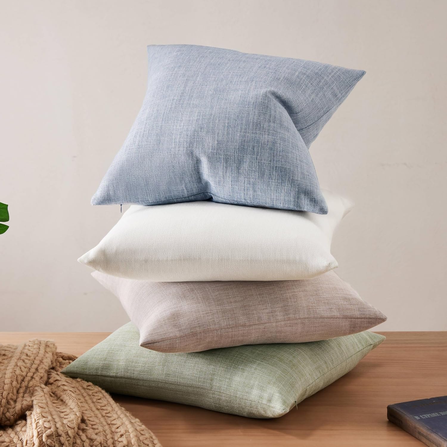 Rustic Cotton Linen Throw Pillow Covers / Blue / 18 x 18 / Set of 2