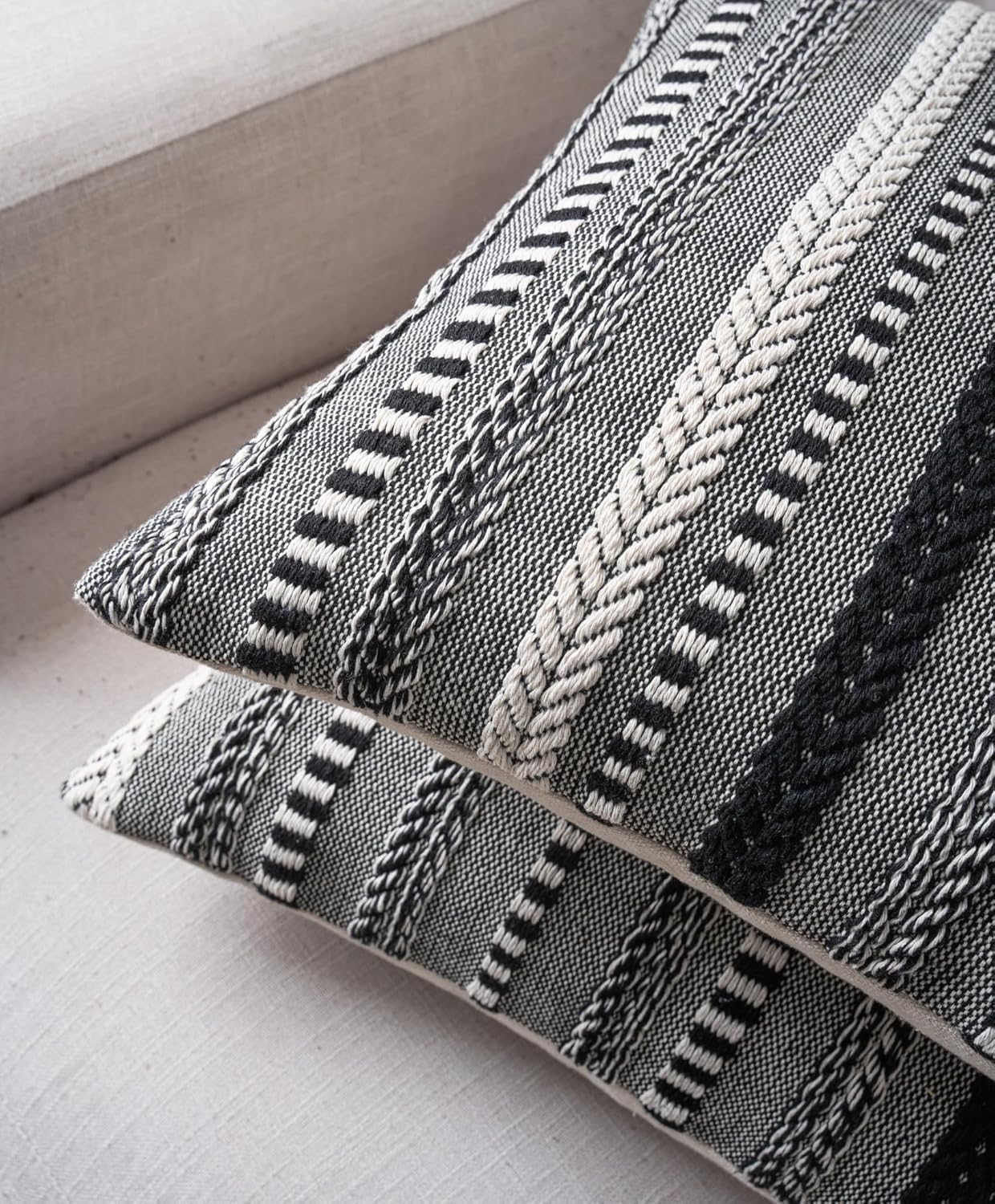 Boho Throw Pillow Covers / Black / 18 x 18 / Set of 2