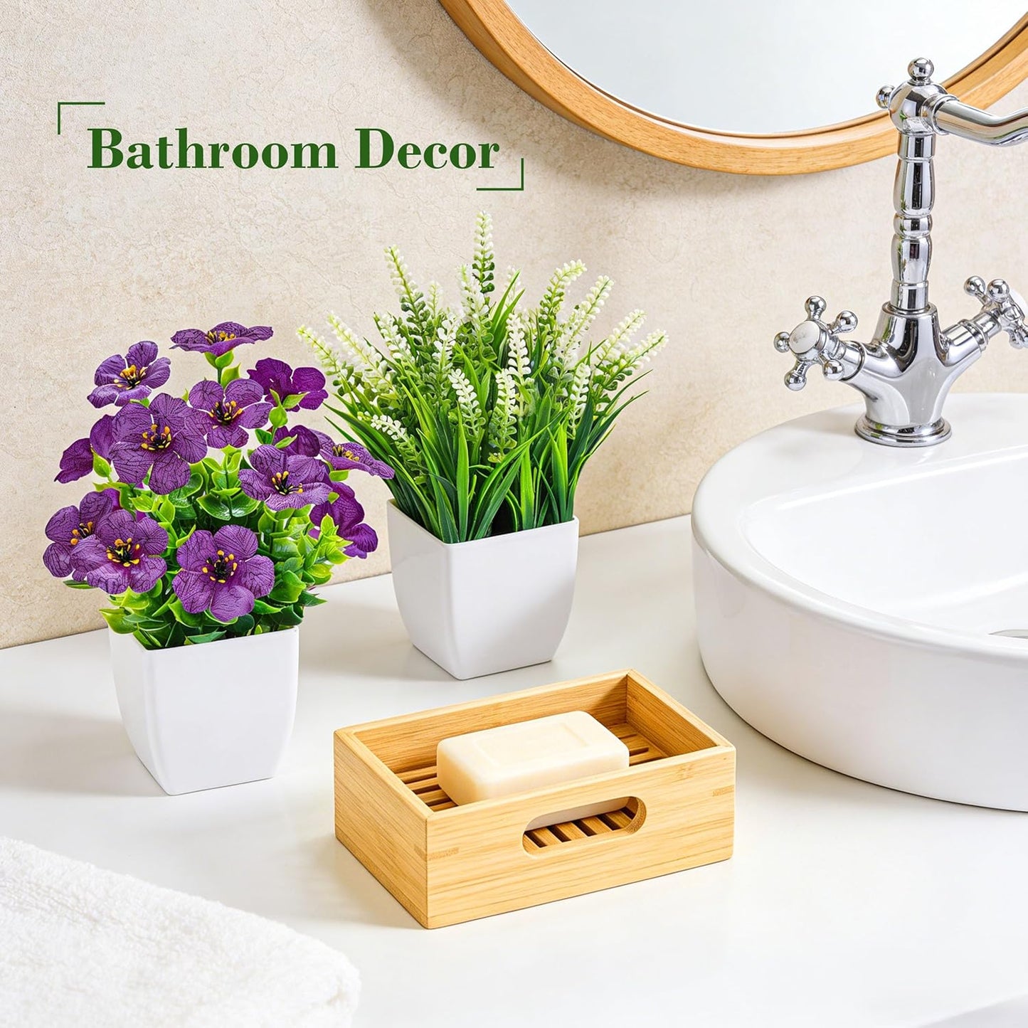 Fake Plants Small Artificial Flowers in Pots for Desk Bathroom Shelf / Colorful / White / Set of 4