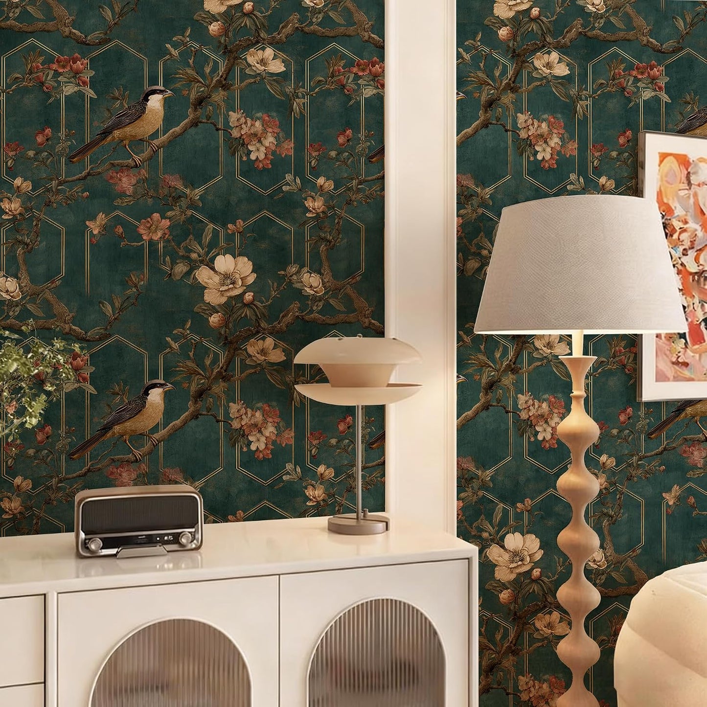 New Chinese Style Wallpaper Peel and Stick / Chinese002 / 17.7 x 118.1 / Teal