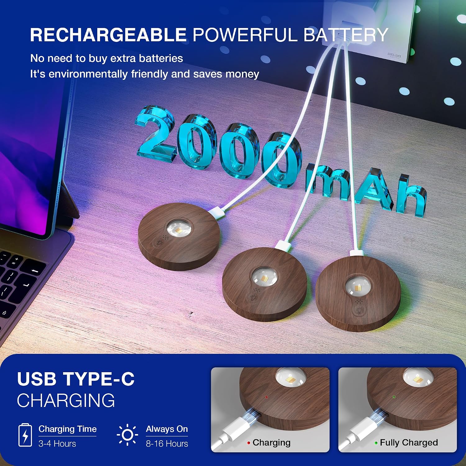 UNUSROOM Rechargeable RGB Puck Lights with Remote Control, Wireless Under Cabinet Lighting,13 Color Changing Lights