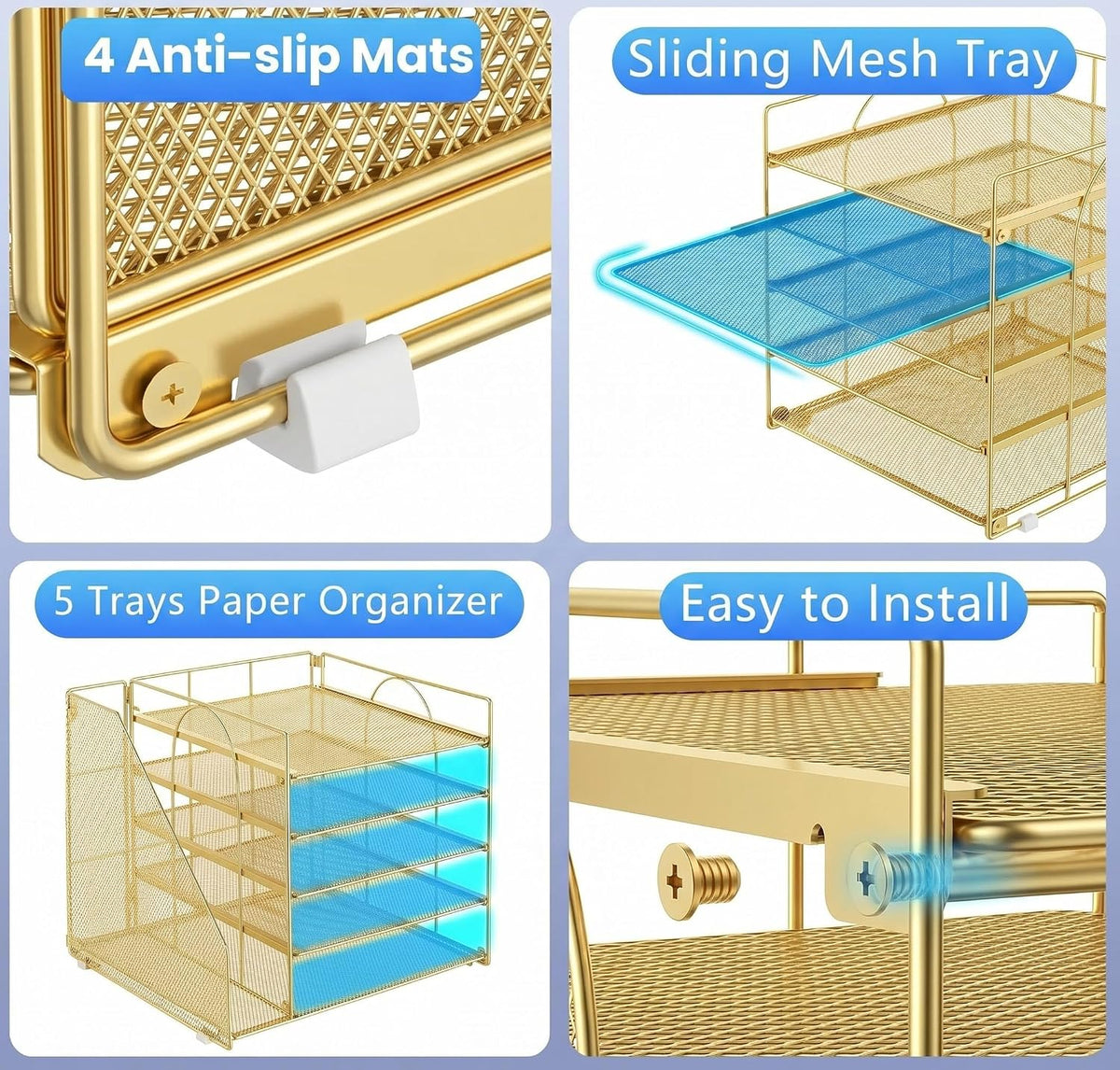 Desk Organizer, 5-Tier Paper Organizer Letter Tray, Gold | Desk Organizers and Accessories, Office Desk Accessories &
