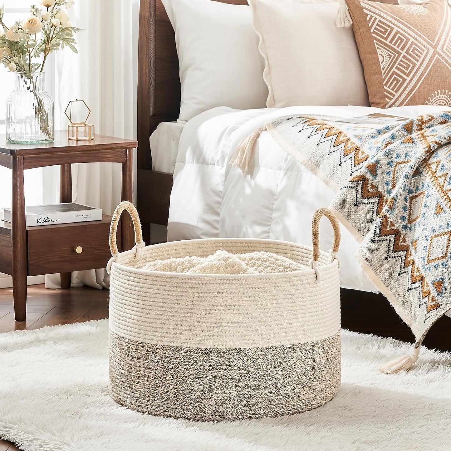 Pillows / Cotton Rope Storage Basket / Beige Mix / 20 x 13