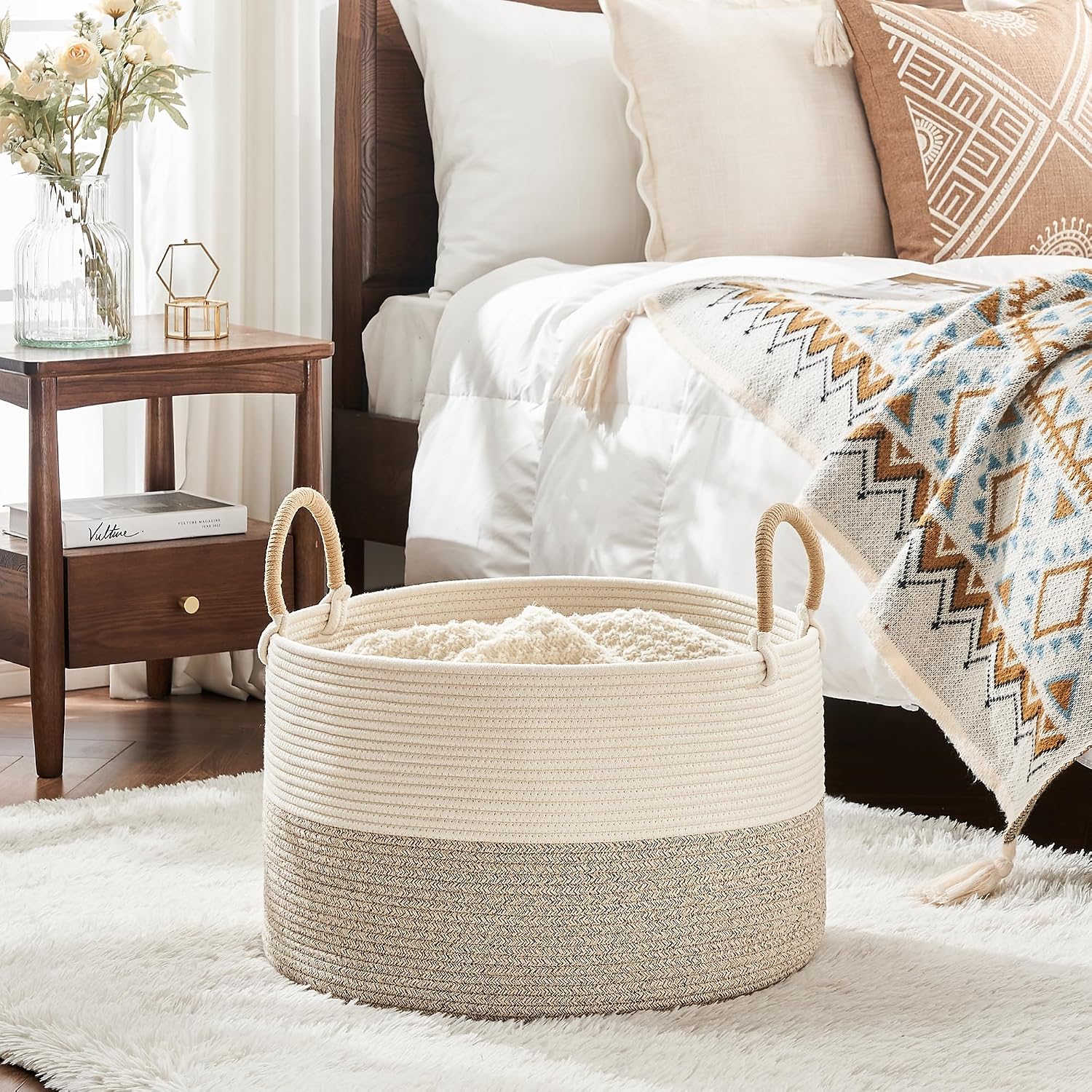Pillows / Cotton Rope Storage Basket / Beige Mix / 20 x 13