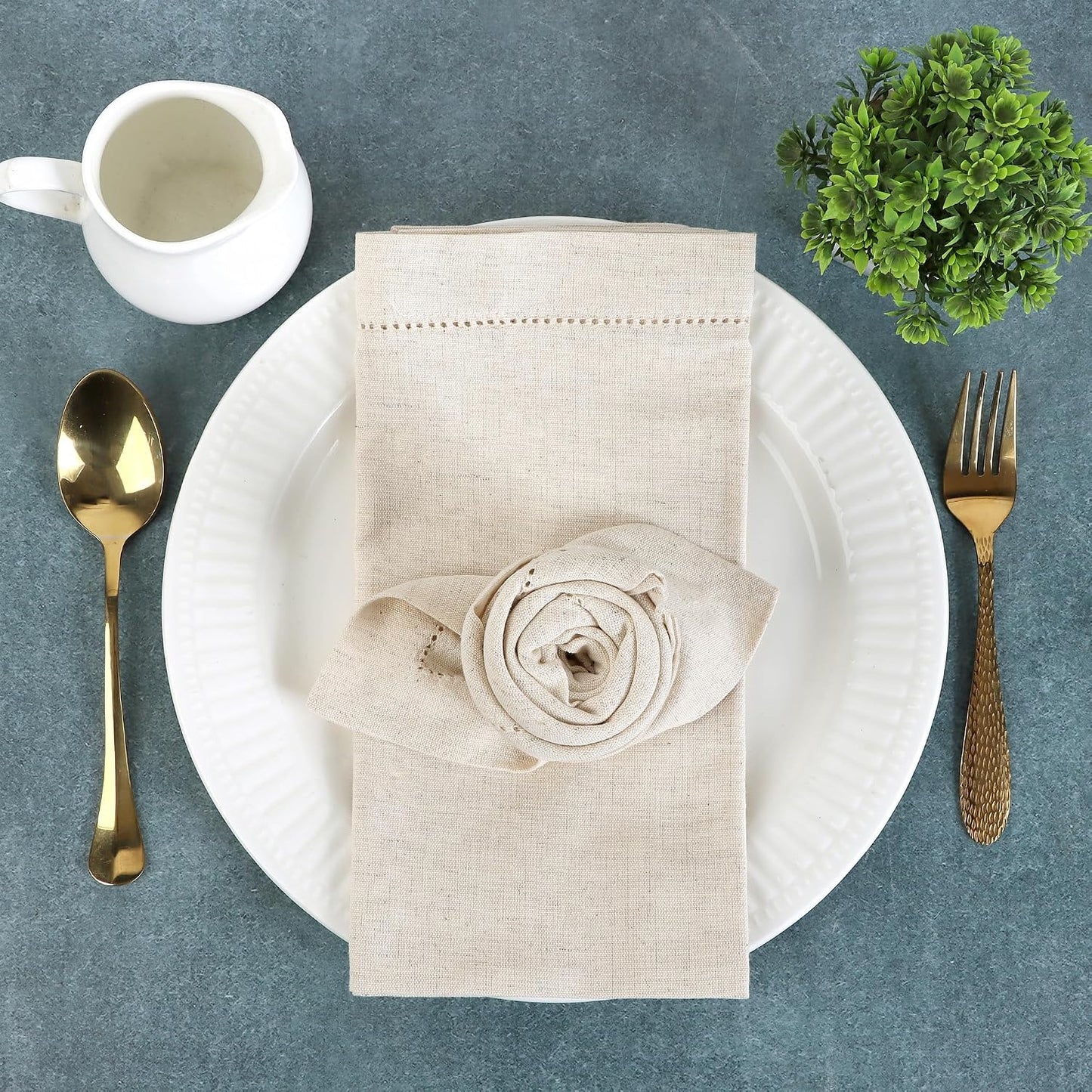 FINGERCRAFT Hemstitch Cloth Napkin Cotton, 20x20 Inch, 12 Pack, Ivory | Premium high GSM cotton, large size & generous