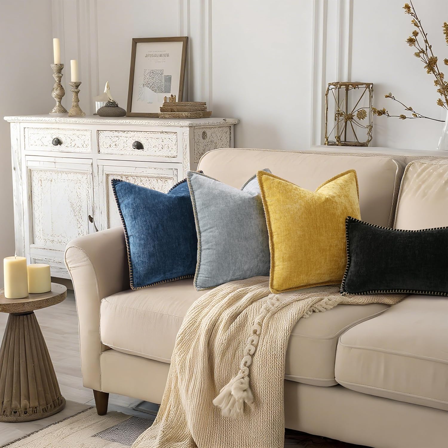 Fall Chenille Soft Throw Pillow Covers / Black / 20 x 20 / Set of 2