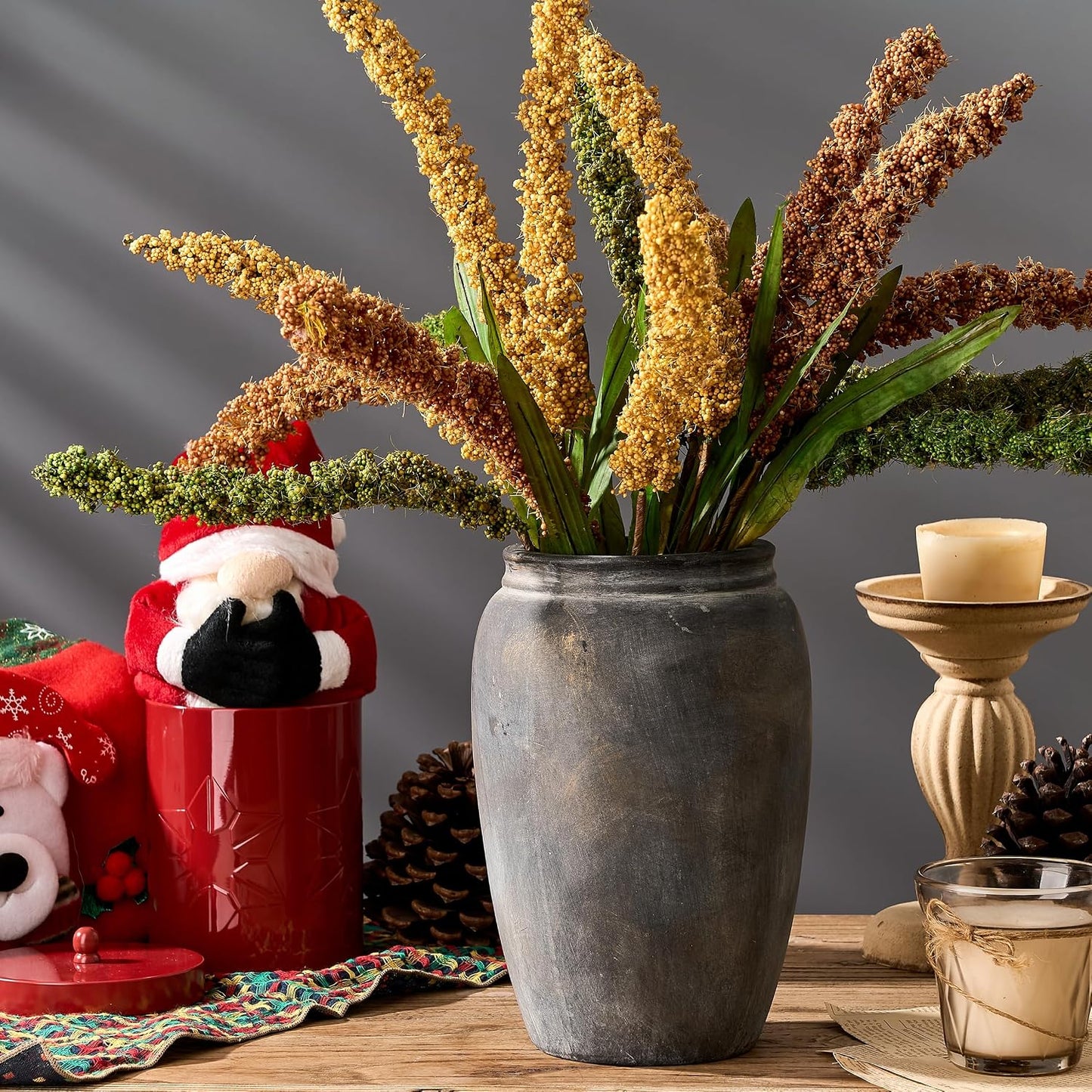 Ceramic Terracotta Rustic Vase Home Decor Farmhouse Decorative Vase / Black Bronze- 8.2 / 8.2 Inch
