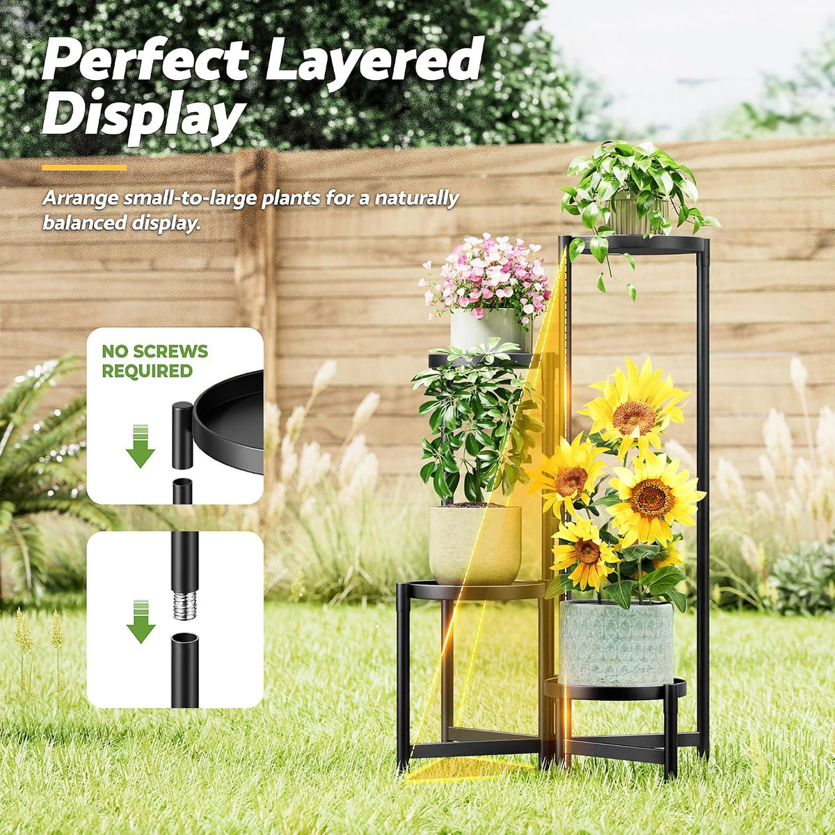 Tiered Plant Stand Indoor for Multiple Large Planter, 4 Tier Metal Corner Plant Stands Outdoor, Heavy Duty Planter Pot