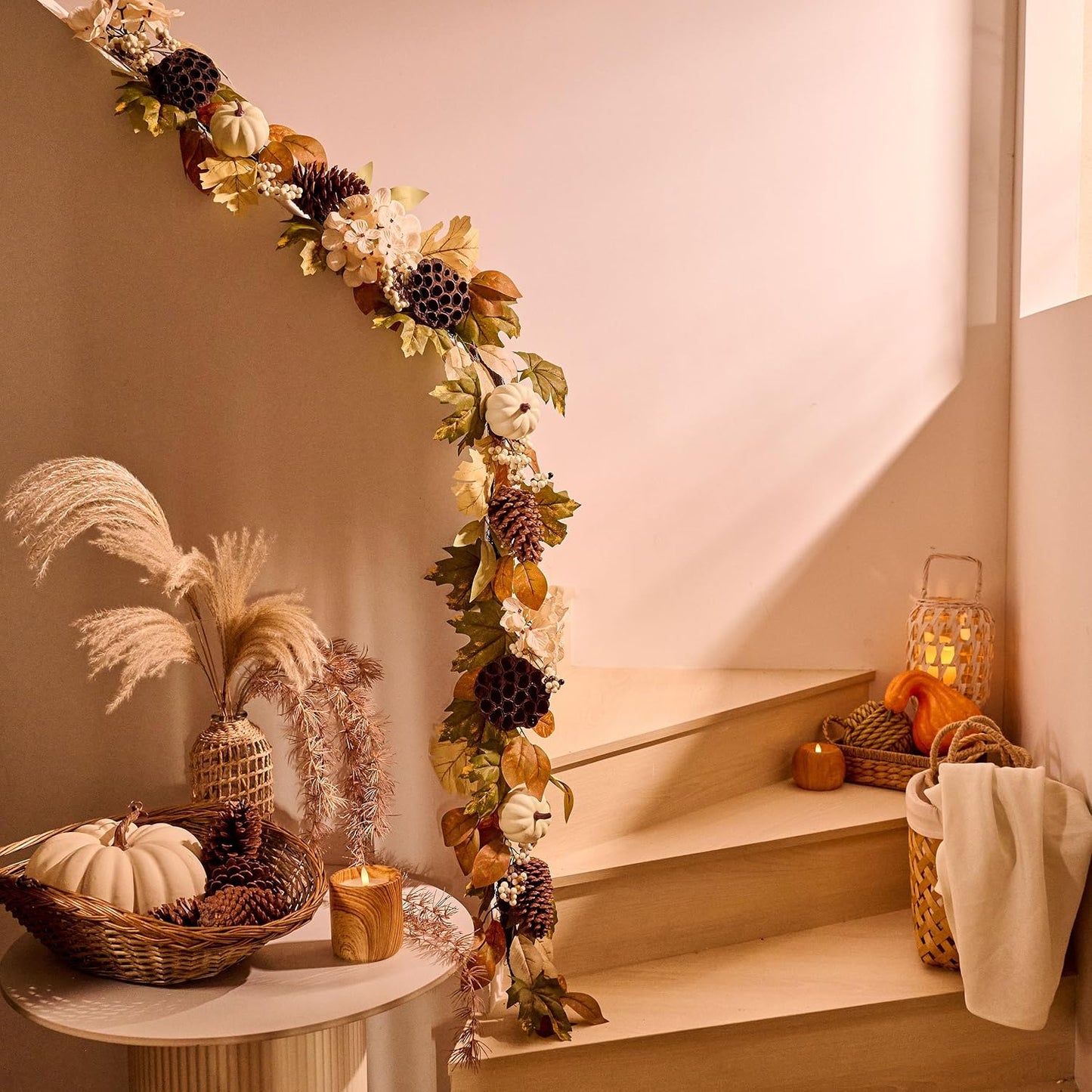 Artificial Fall Autumn Harvest Garland for Mantel / 6 ft