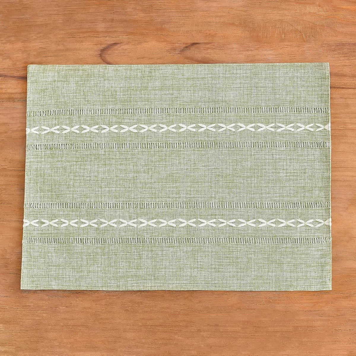 Wracra Cotton Linen Place Mats, Sage Green Embroidered Placemats Set of 8 | Placemats 12 x 18 Inch; Cotton Linen Woven