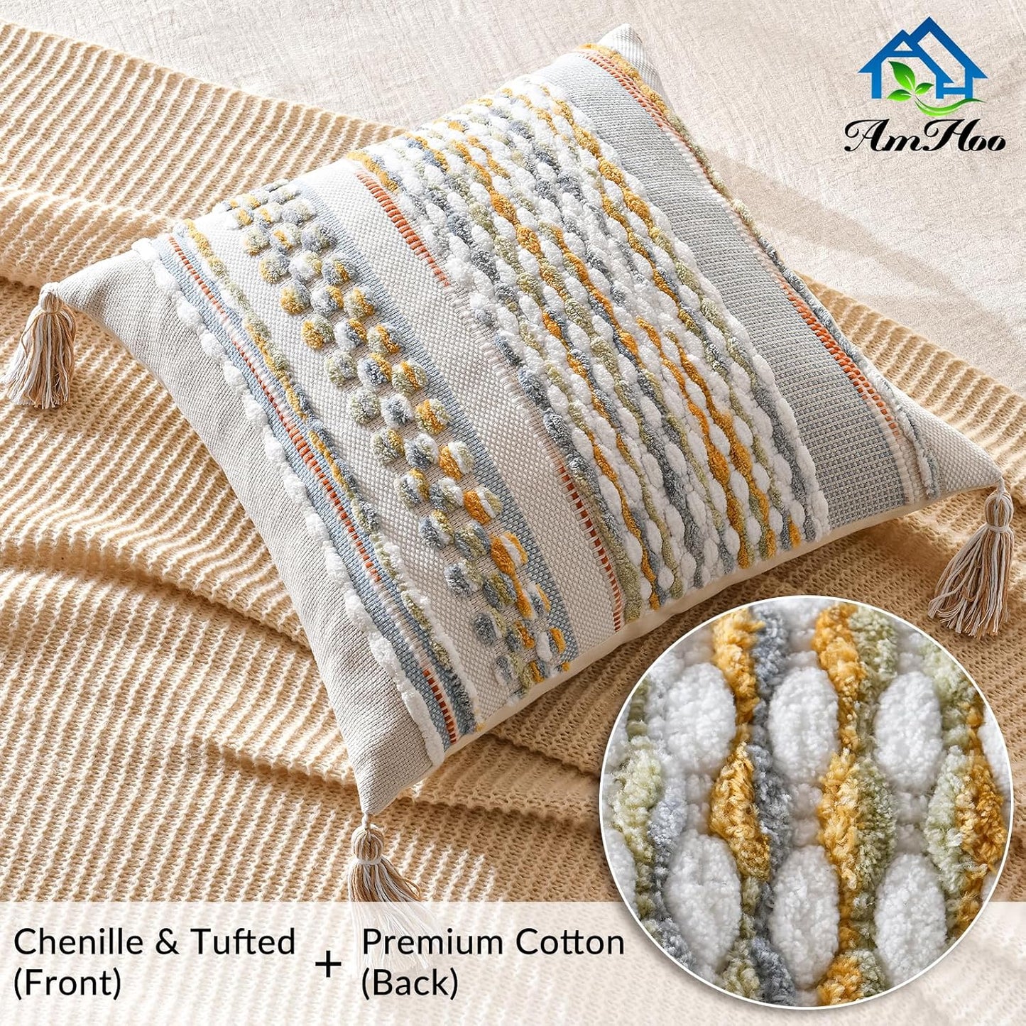 Tassels Woven Decorative Pillow Case / 18 x 18 / Grey