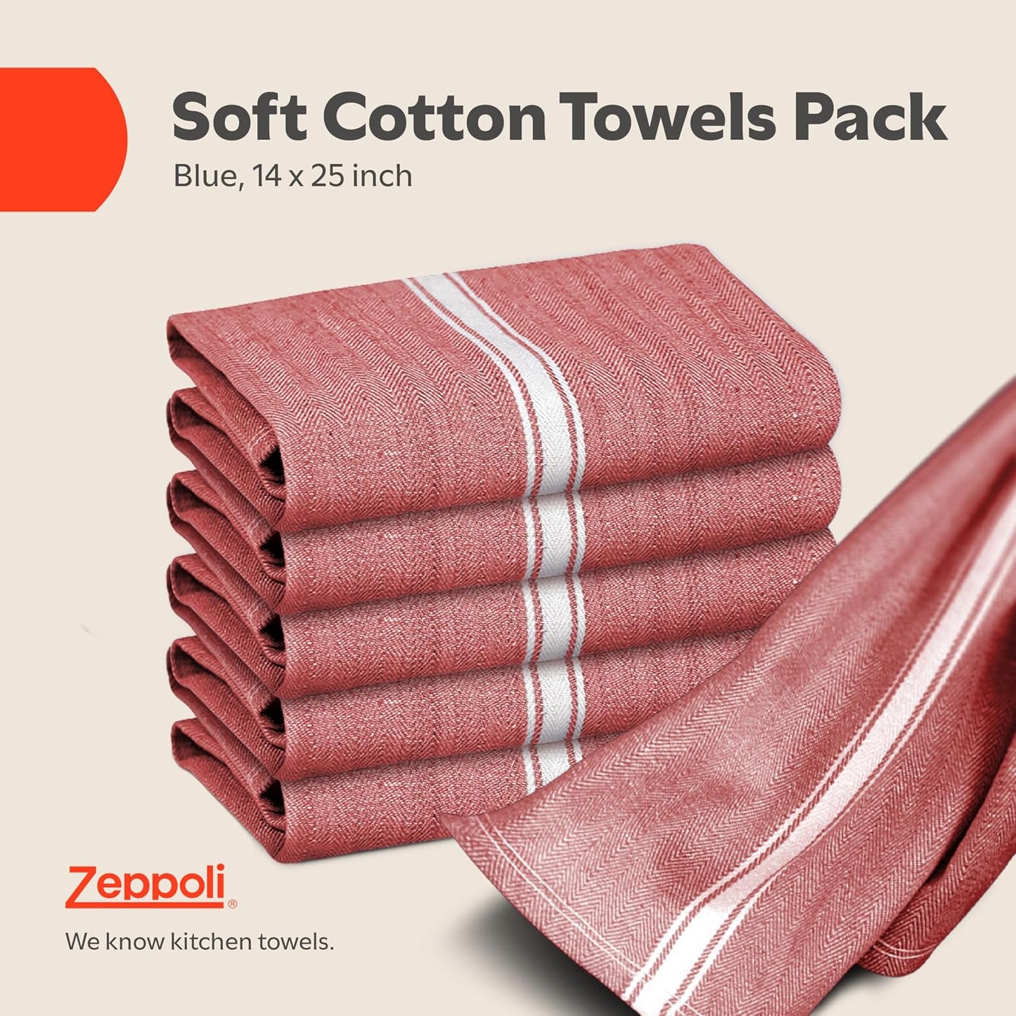 Zeppoli Classic 15 Pack 100% Natural Cotton Kitchen Towel Set, Reusable Wash Cloths, Absorbent Dish Towels, Machine